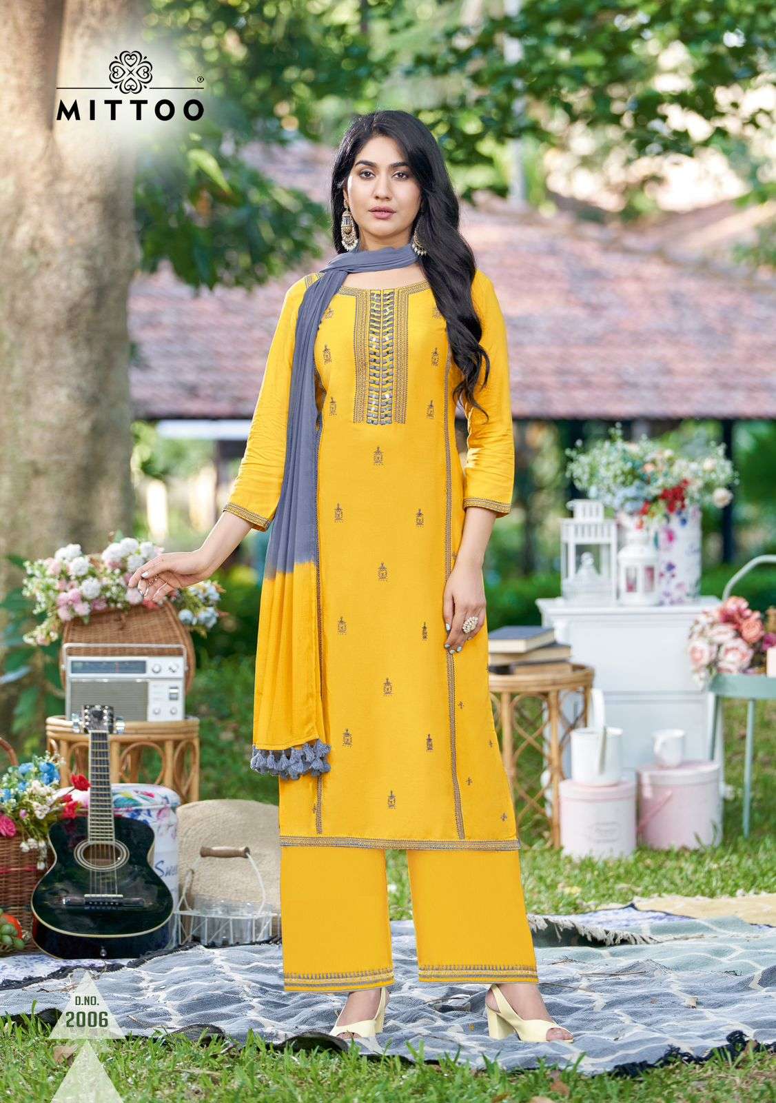 MITTOO ROOP RAYON KURTI WITH PLAZZO AND DUPATTA SET 