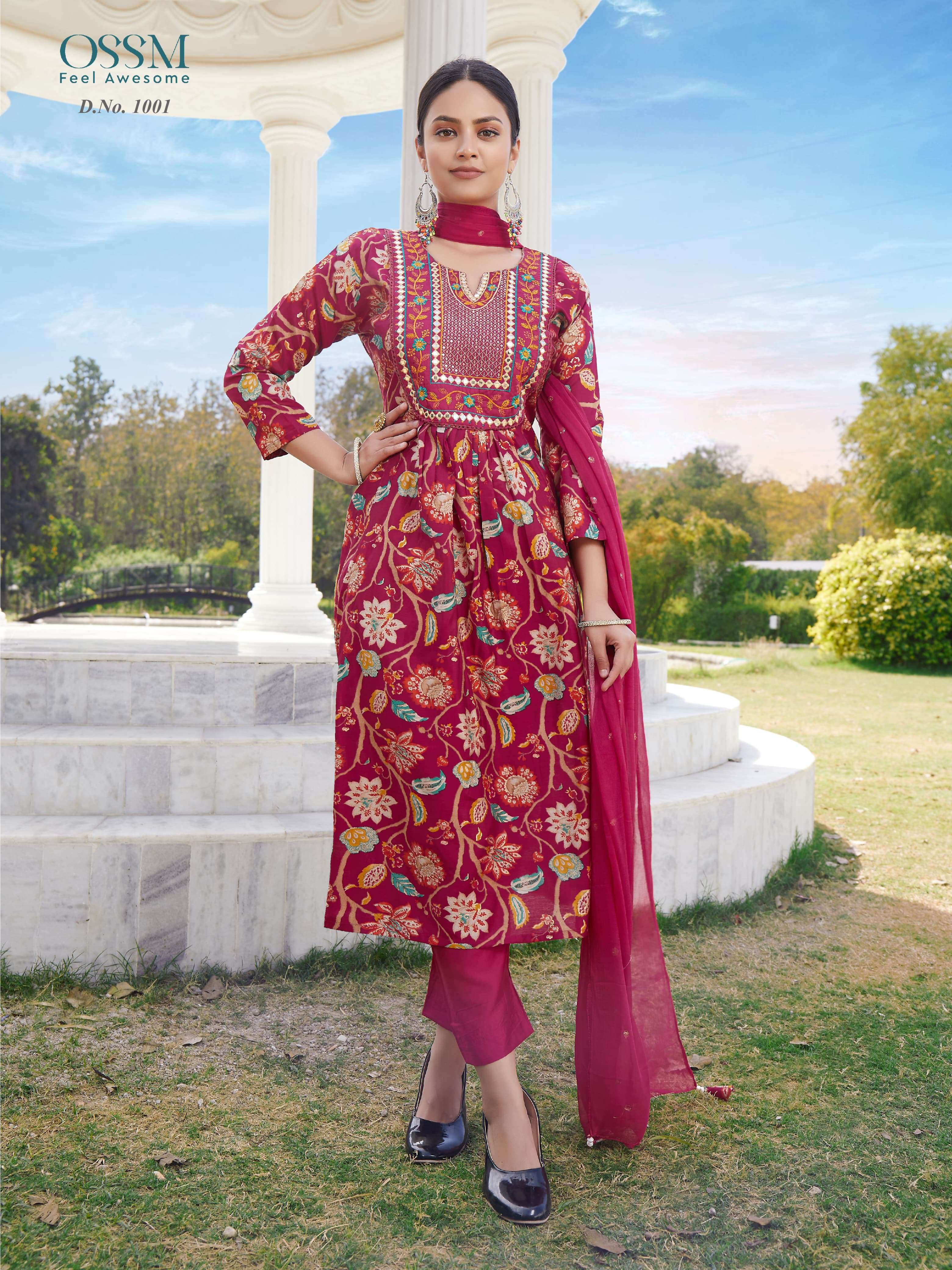 OSSM MORNI NAIRA CUT PATTERN KURTI COMBO SET 