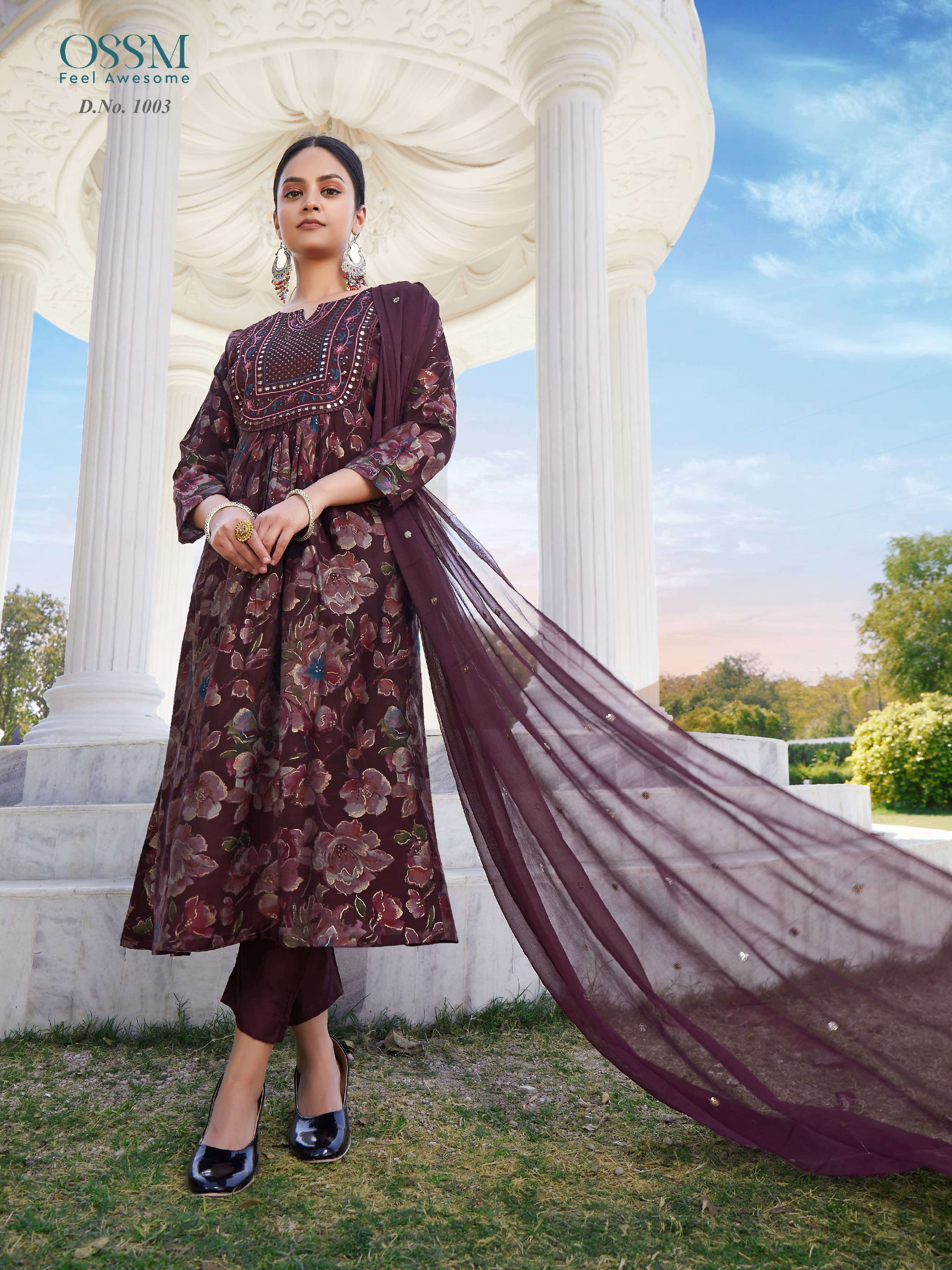 OSSM MORNI NAIRA CUT PATTERN KURTI COMBO SET 