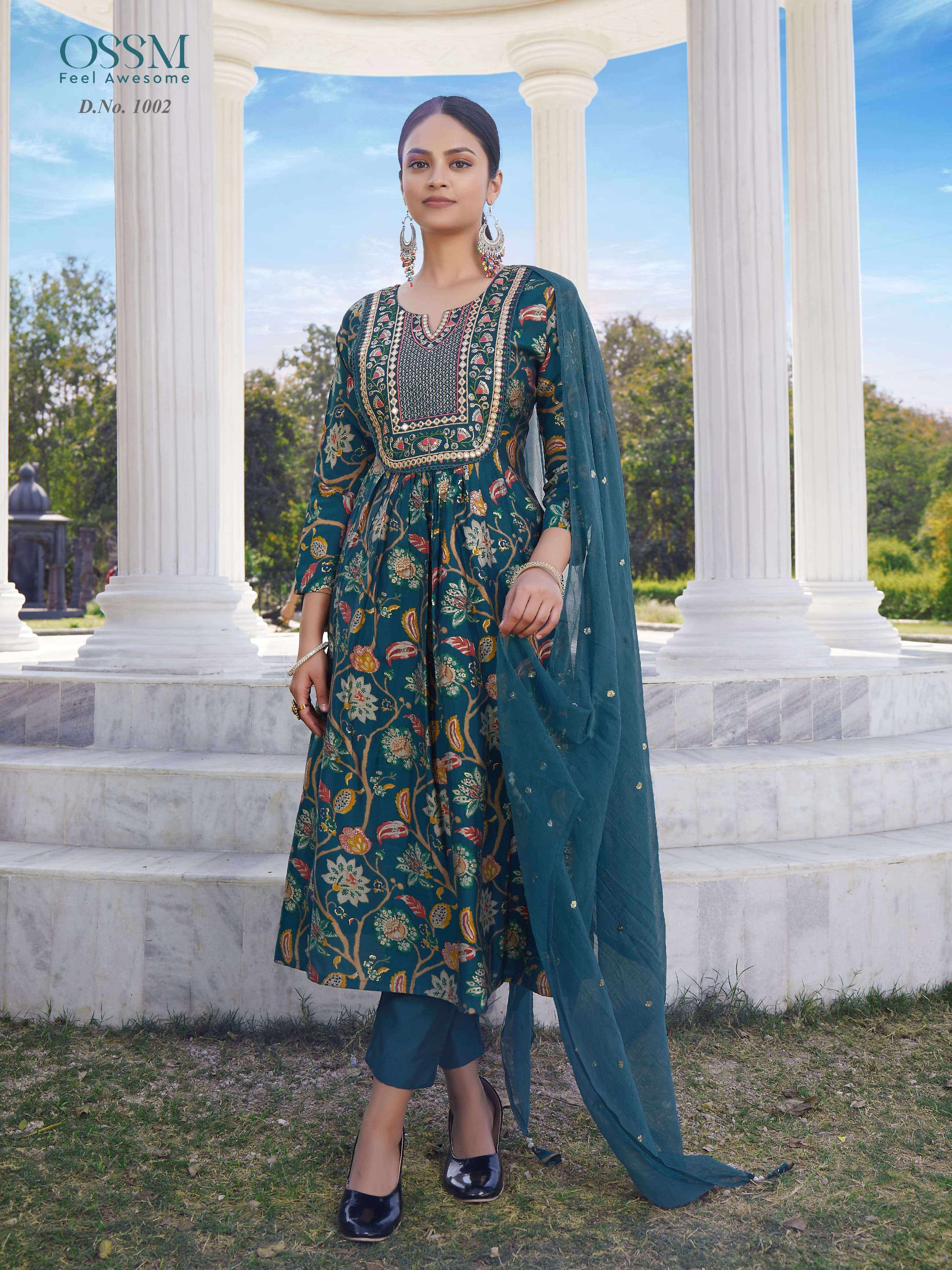 OSSM MORNI NAIRA CUT PATTERN KURTI COMBO SET 