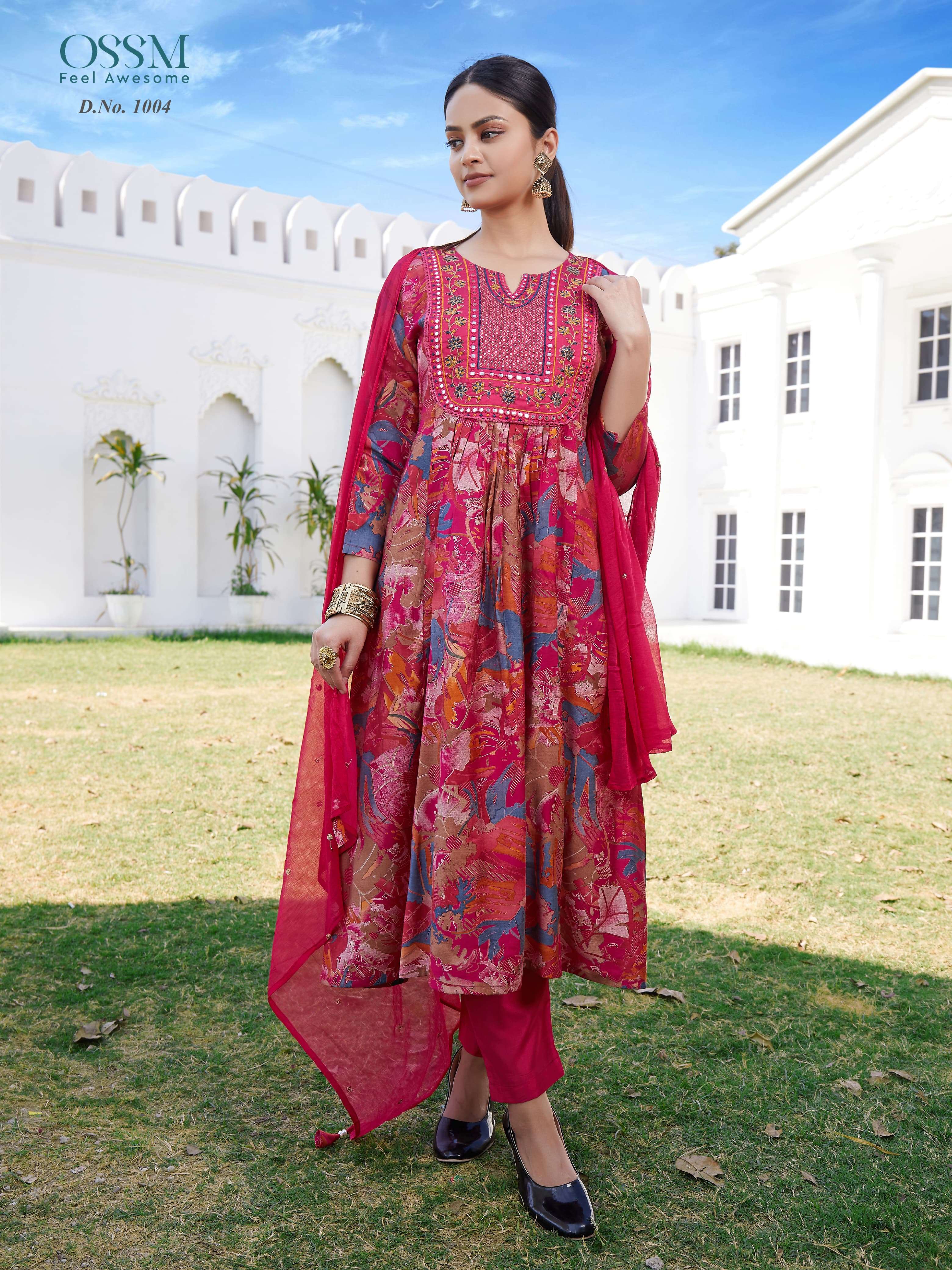 OSSM MORNI NAIRA CUT PATTERN KURTI COMBO SET 