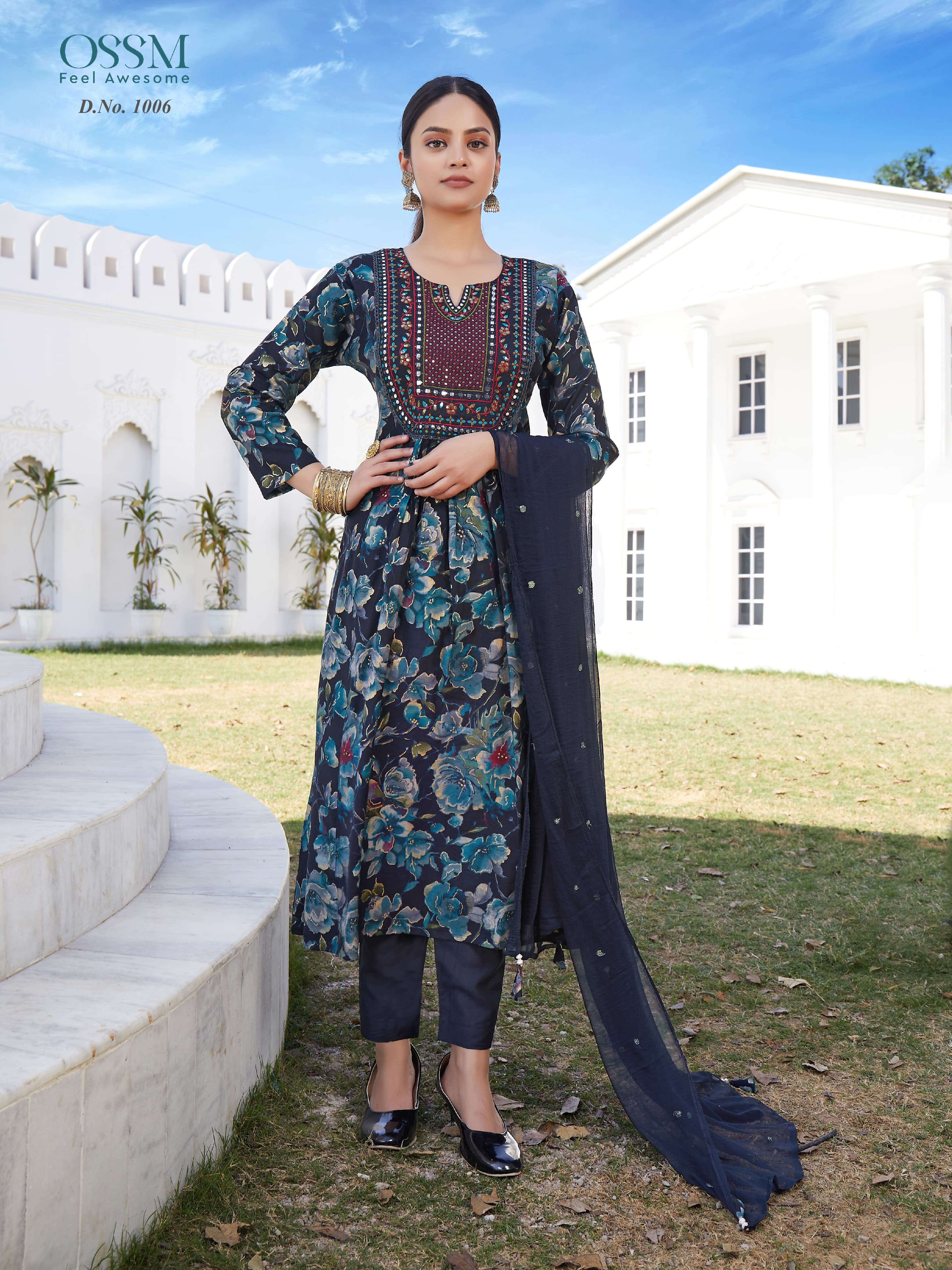 OSSM MORNI NAIRA CUT PATTERN KURTI COMBO SET 