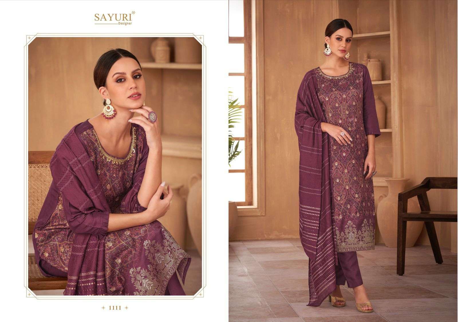 SAYURI DESIGNER ROSE JACQURD DESIGNER SUIT