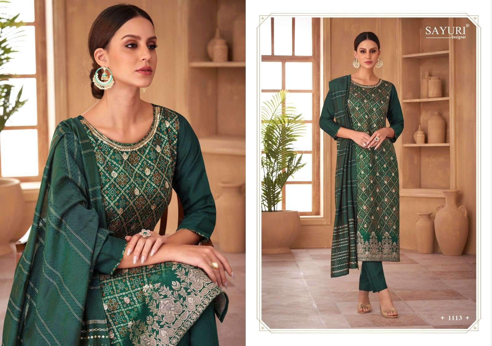 SAYURI DESIGNER ROSE JACQURD DESIGNER SUIT