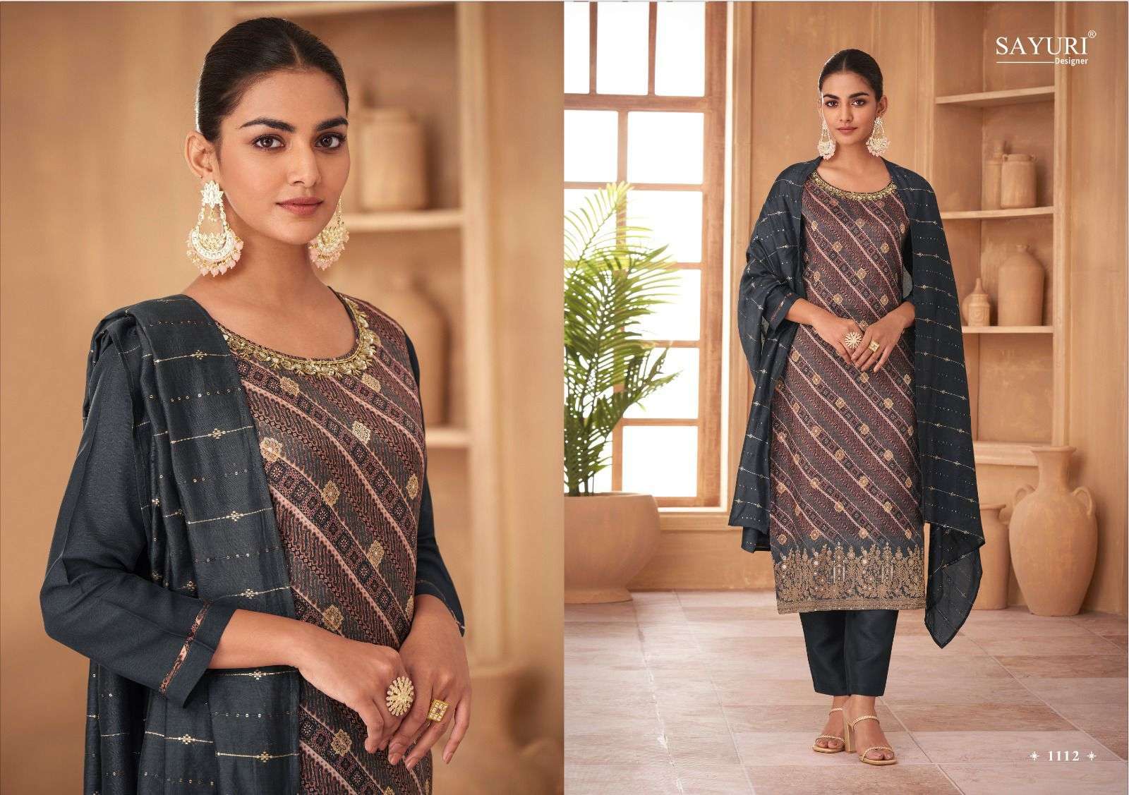 SAYURI DESIGNER ROSE JACQURD DESIGNER SUIT