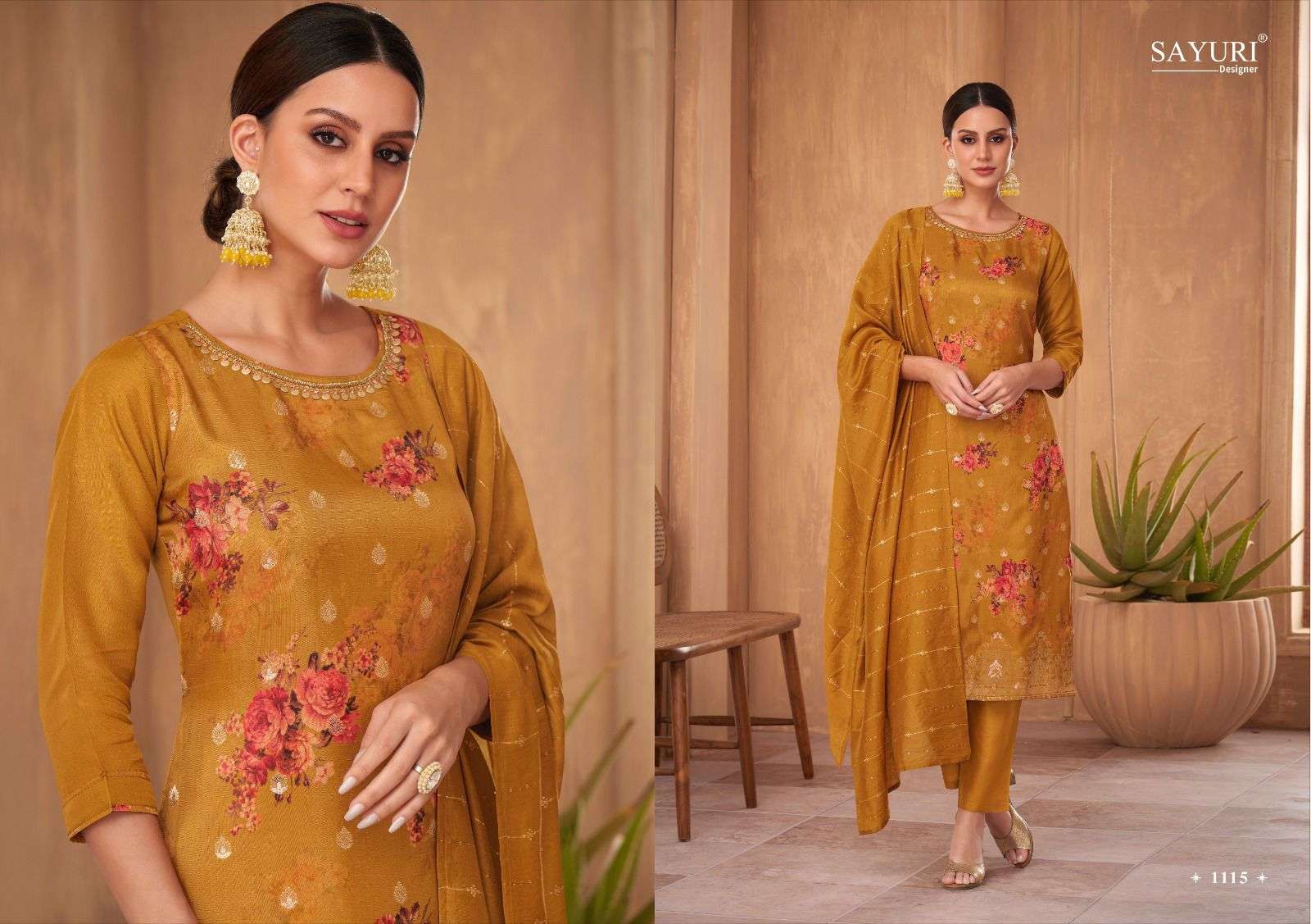 SAYURI DESIGNER ROSE JACQURD DESIGNER SUIT