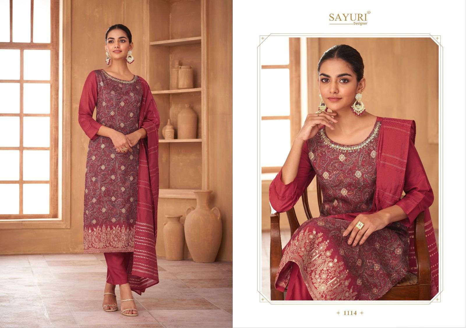 SAYURI DESIGNER ROSE JACQURD DESIGNER SUIT