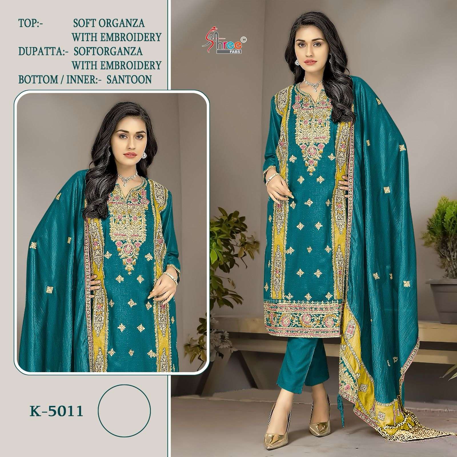 SHREE FABS K 5011 ORGANZA EMBROIDERED SUIT
