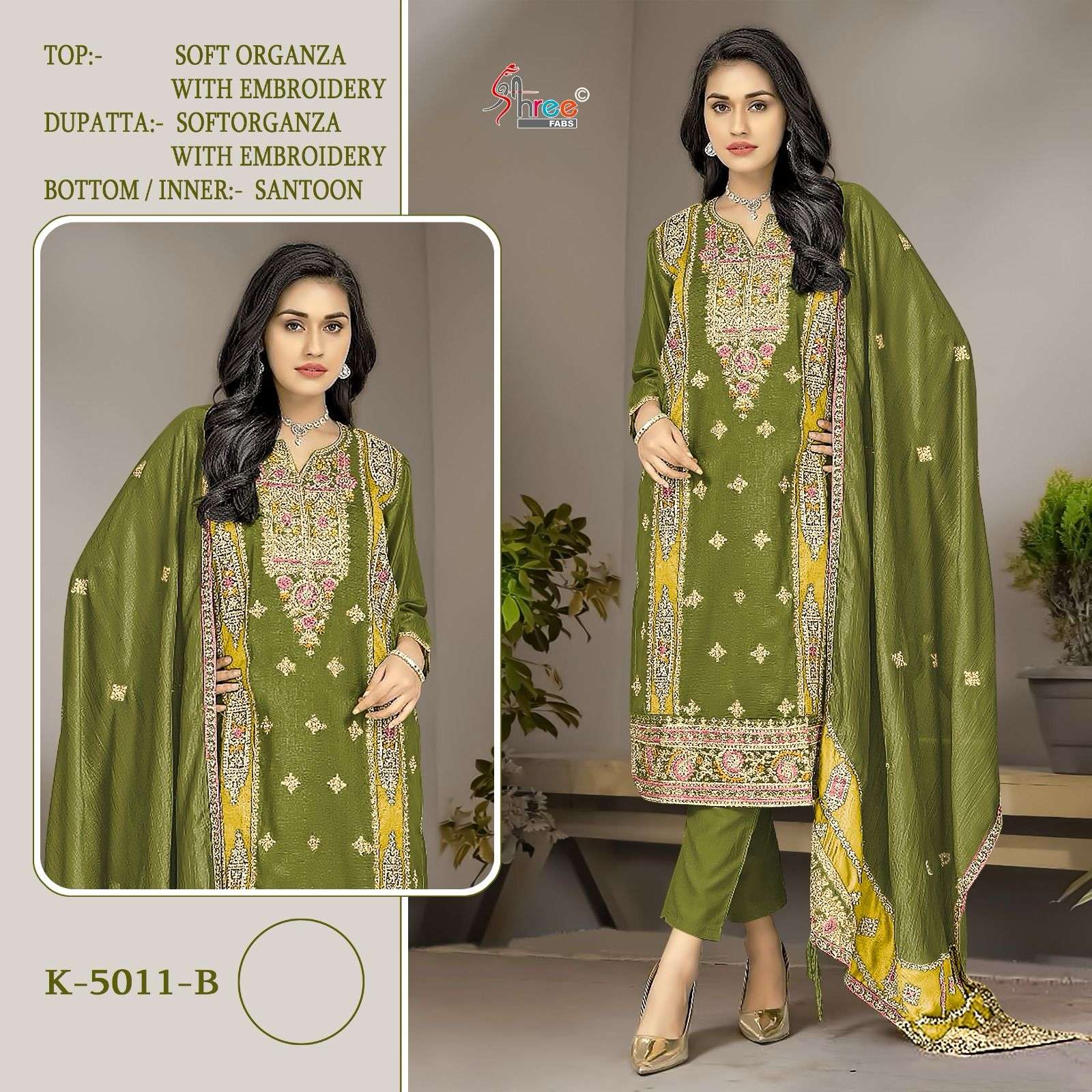 SHREE FABS K 5011 ORGANZA EMBROIDERED SUIT