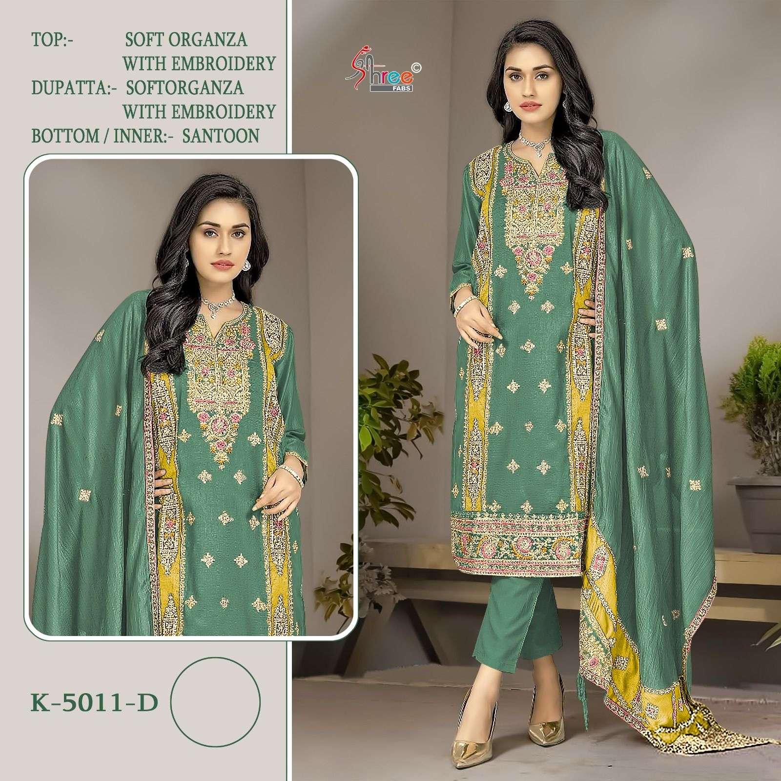 SHREE FABS K 5011 ORGANZA EMBROIDERED SUIT