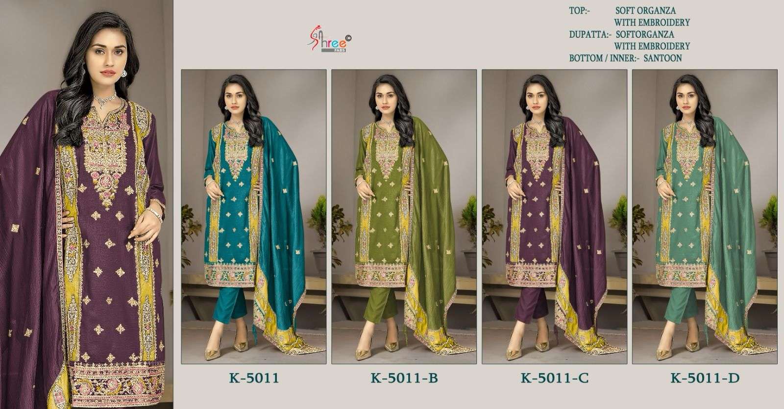 SHREE FABS K 5011 ORGANZA EMBROIDERED SUIT