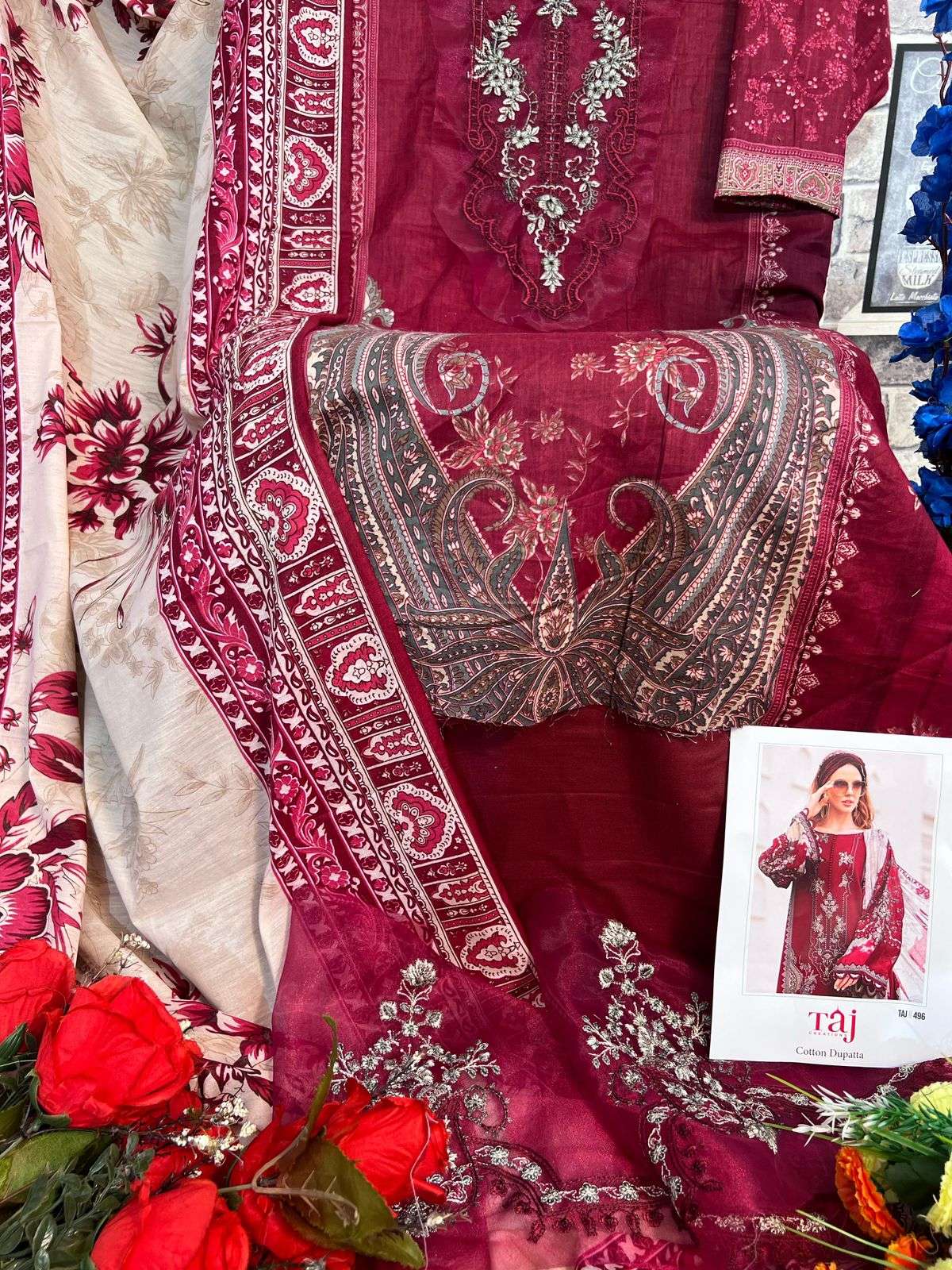 TAJ CREATION D NO 495 AND 496 COTTON SALWAR KAMEEZ 