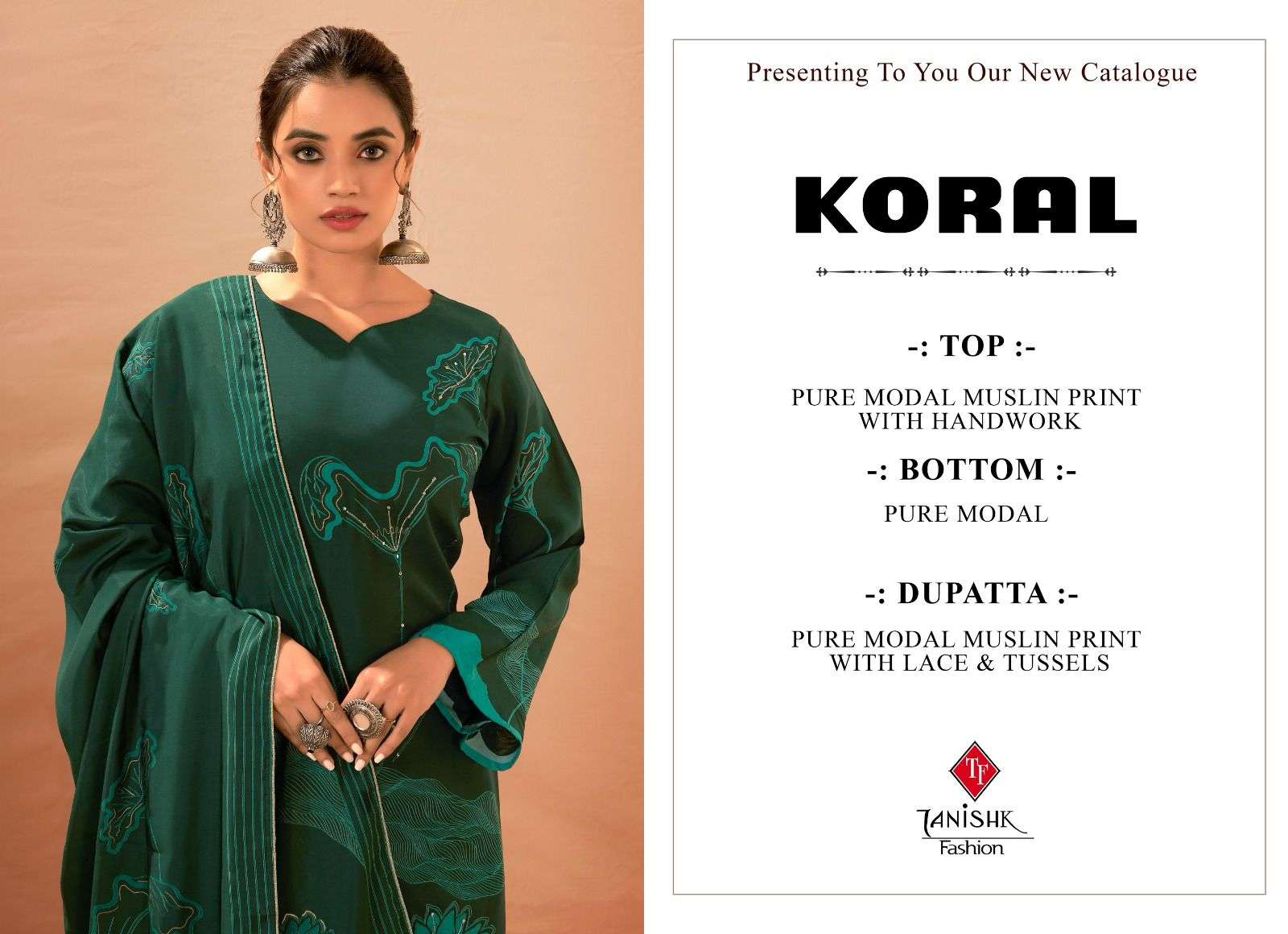 TANISHK FASHION KORAL MUSLIN FANCY WORK SUIT