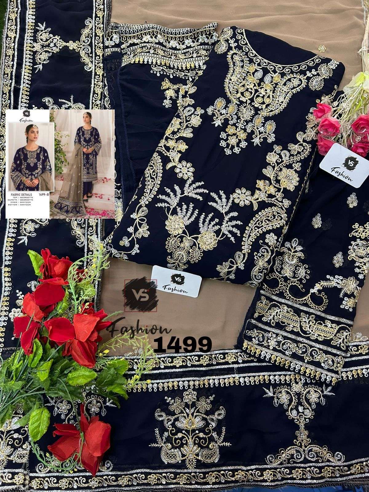  VS FASHION D NO 1499 GEORGETTE EMBROIDERED SUIT