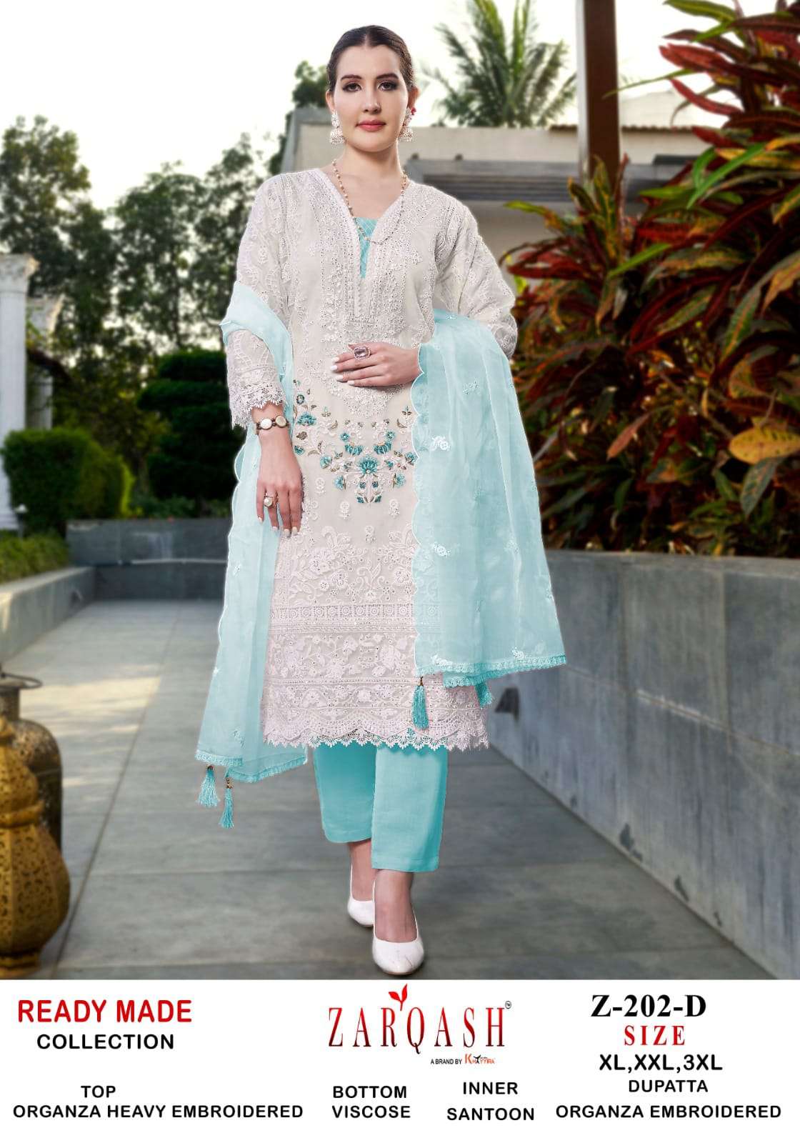 ZARQASH Z 202 ORGANZA BEAUTIFUL EMBROIDERED SUIT
