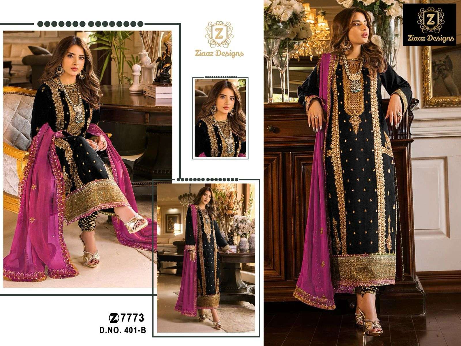 ZIAAZ DESIGNS CODE 401 GEORGETTE EMBROIDERED SUIT
