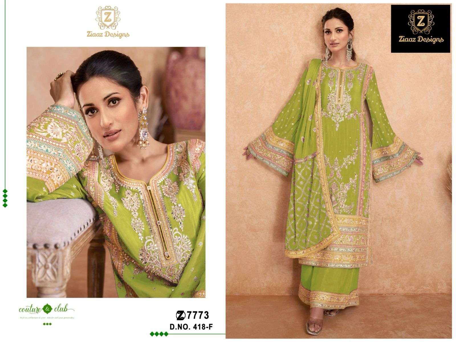 ZIAAZ DESIGNS CODE 418 HEAVY EMBROIDERED SUIT