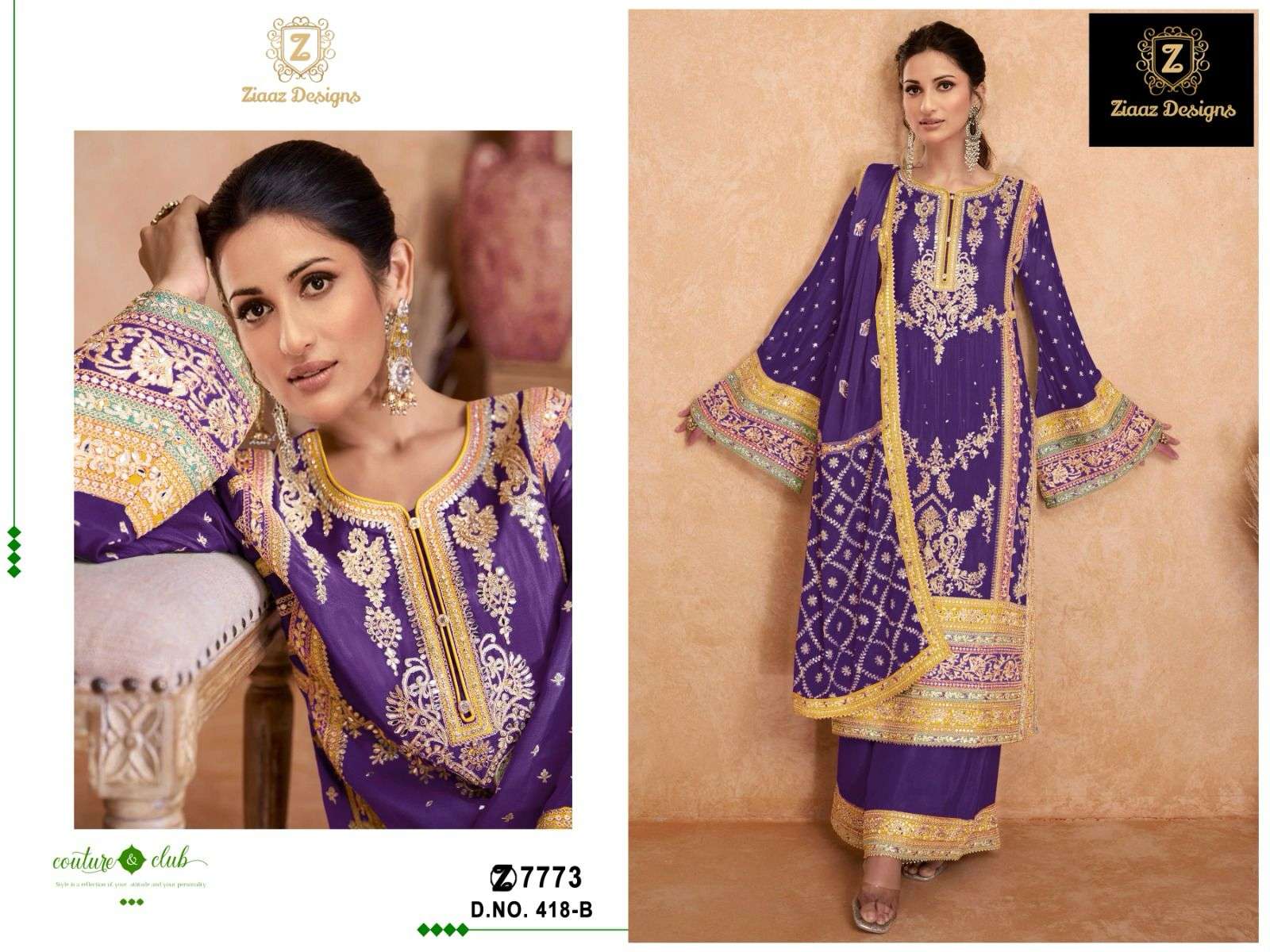 ZIAAZ DESIGNS CODE 418 HEAVY EMBROIDERED SUIT