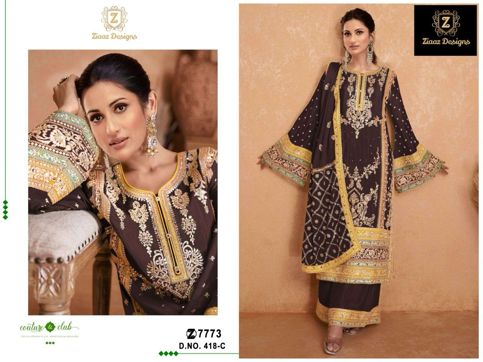 ZIAAZ DESIGNS CODE 418 HEAVY EMBROIDERED SUIT