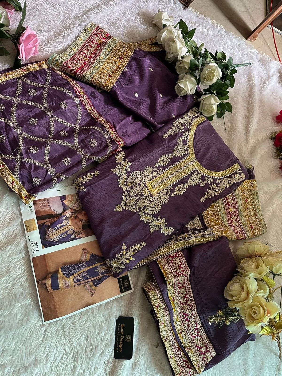 ZIAAZ DESIGNS CODE 418 HEAVY EMBROIDERED SUIT