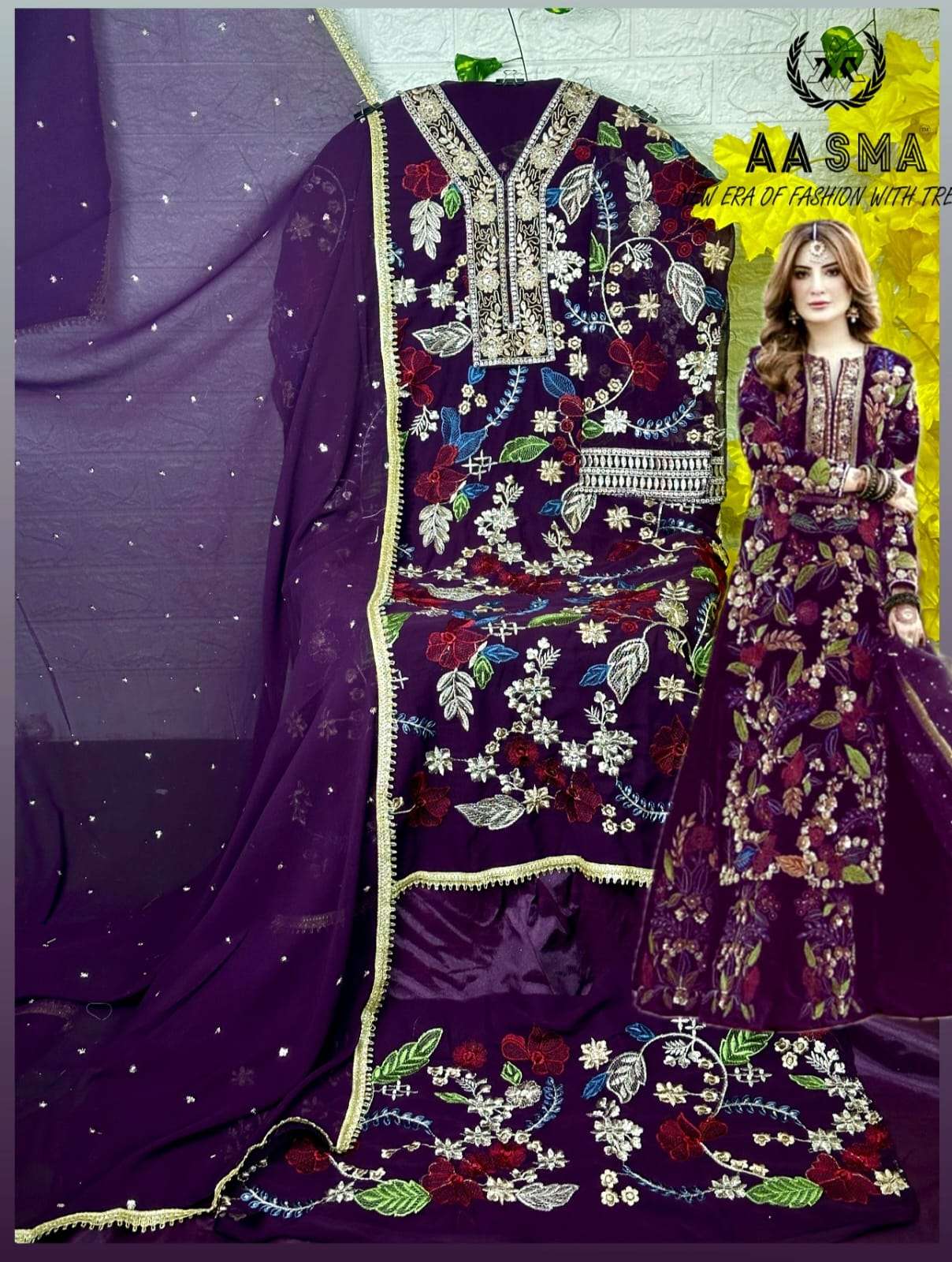 AASMA D NO 202 FOX GEORGETTE EMBROIDERED SUIT