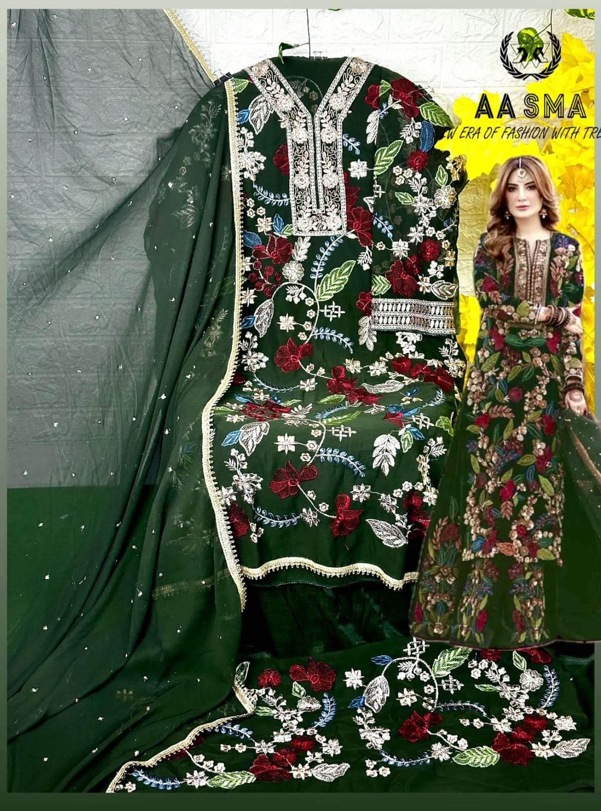 AASMA D NO 202 FOX GEORGETTE EMBROIDERED SUIT