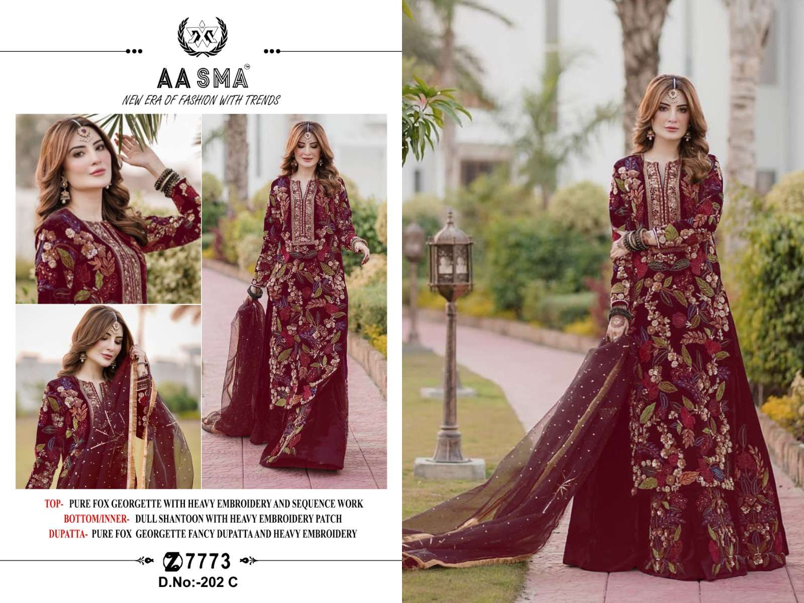 AASMA D NO 202 FOX GEORGETTE EMBROIDERED SUIT