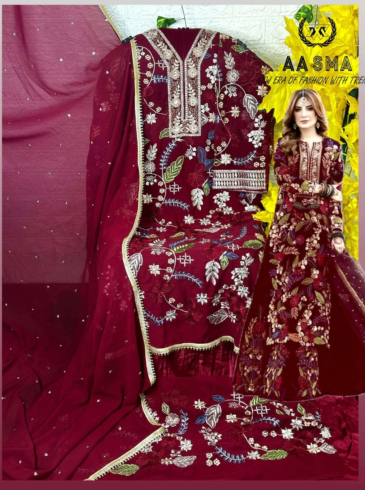 AASMA D NO 202 FOX GEORGETTE EMBROIDERED SUIT