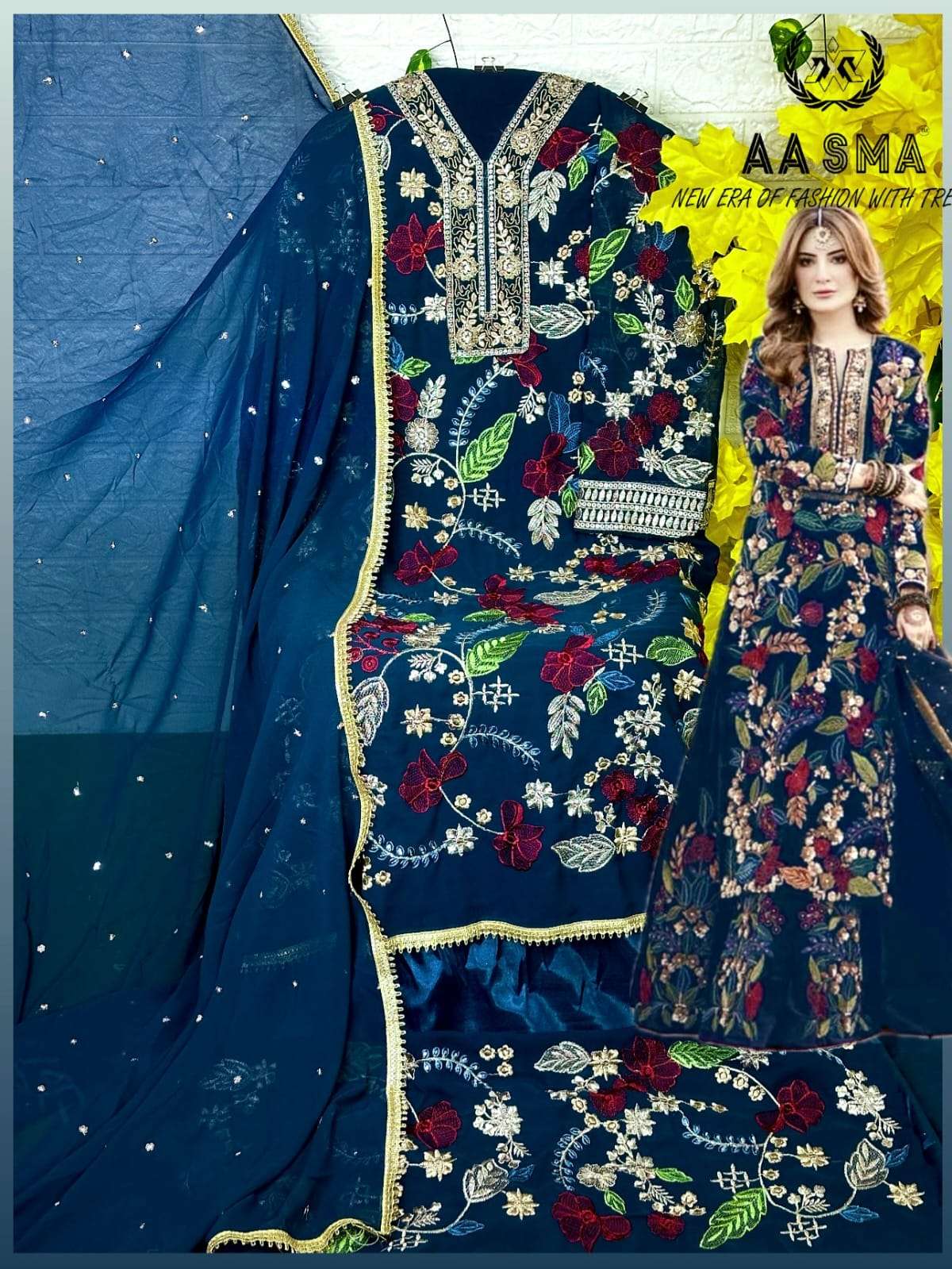 AASMA D NO 202 FOX GEORGETTE EMBROIDERED SUIT