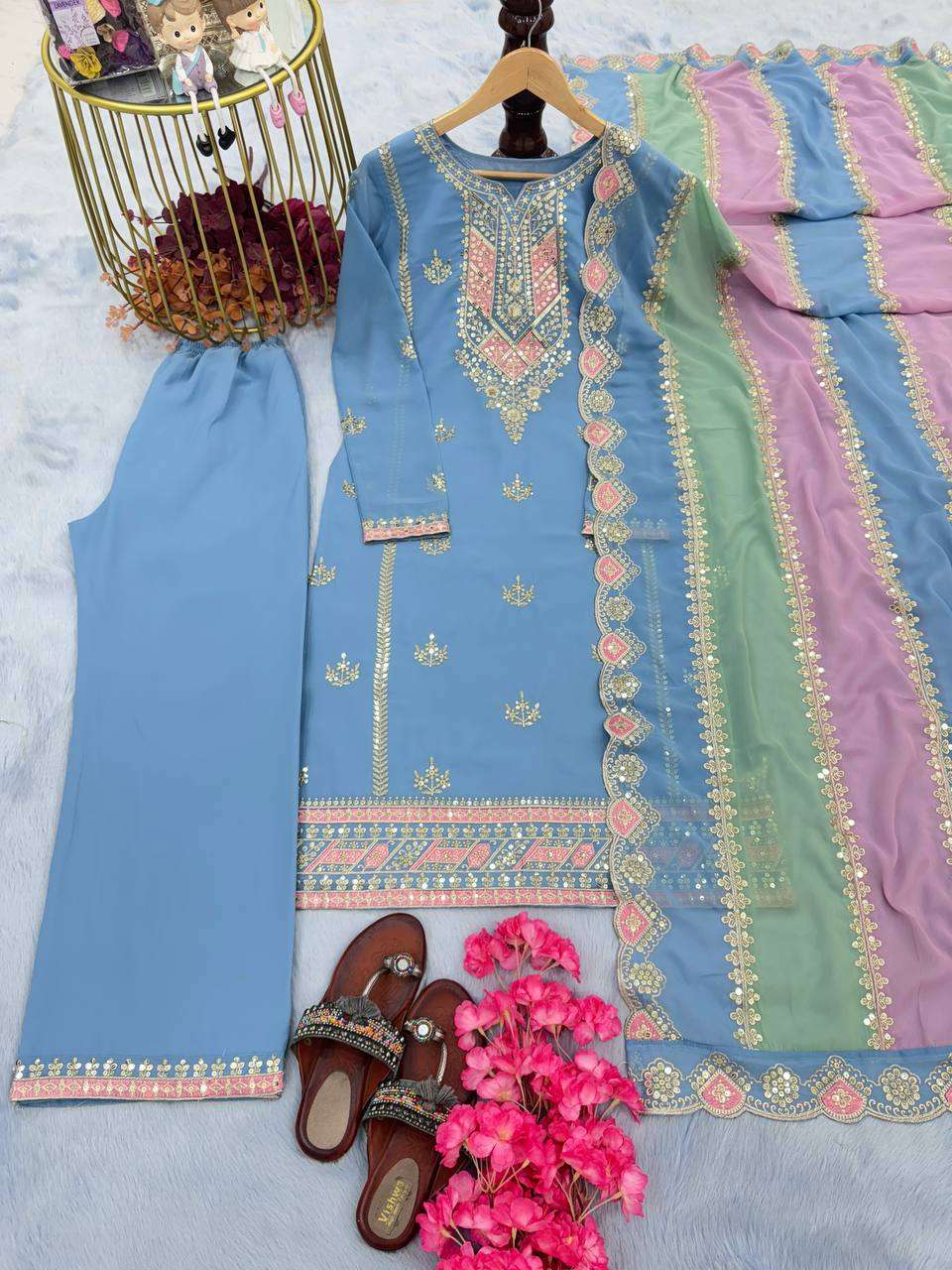 AD 145 BLUE KURTI SET