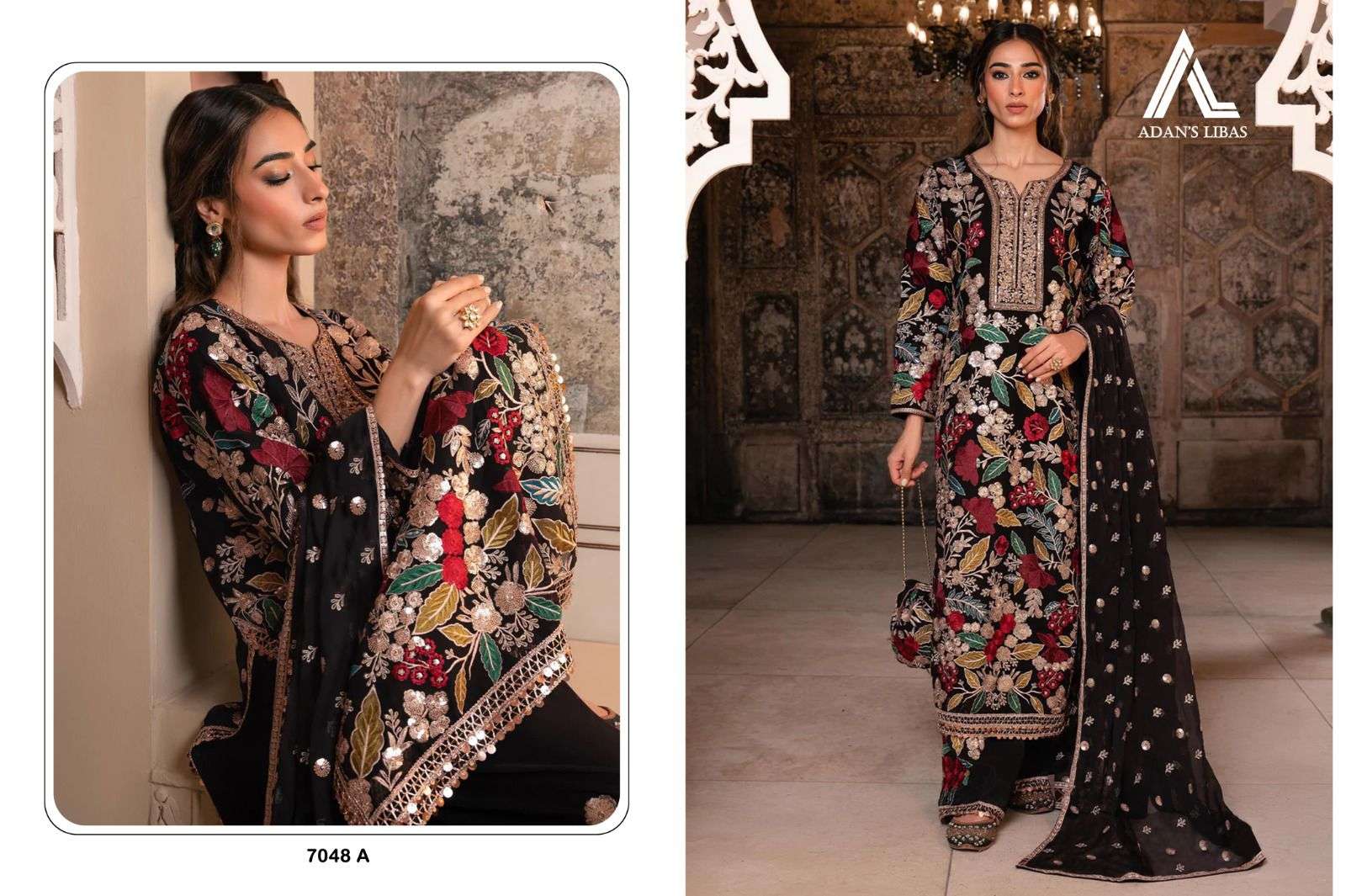 ADAN LIBAS D NO 7048 GEORGETTE EMBROIDERY DESIGNER SUIT