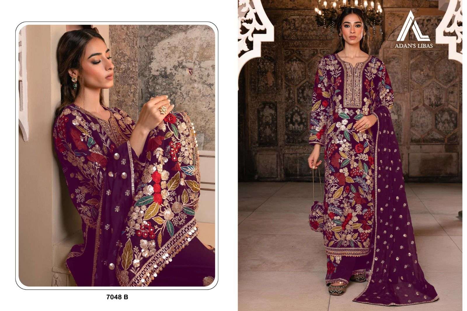 ADAN LIBAS D NO 7048 GEORGETTE EMBROIDERY DESIGNER SUIT