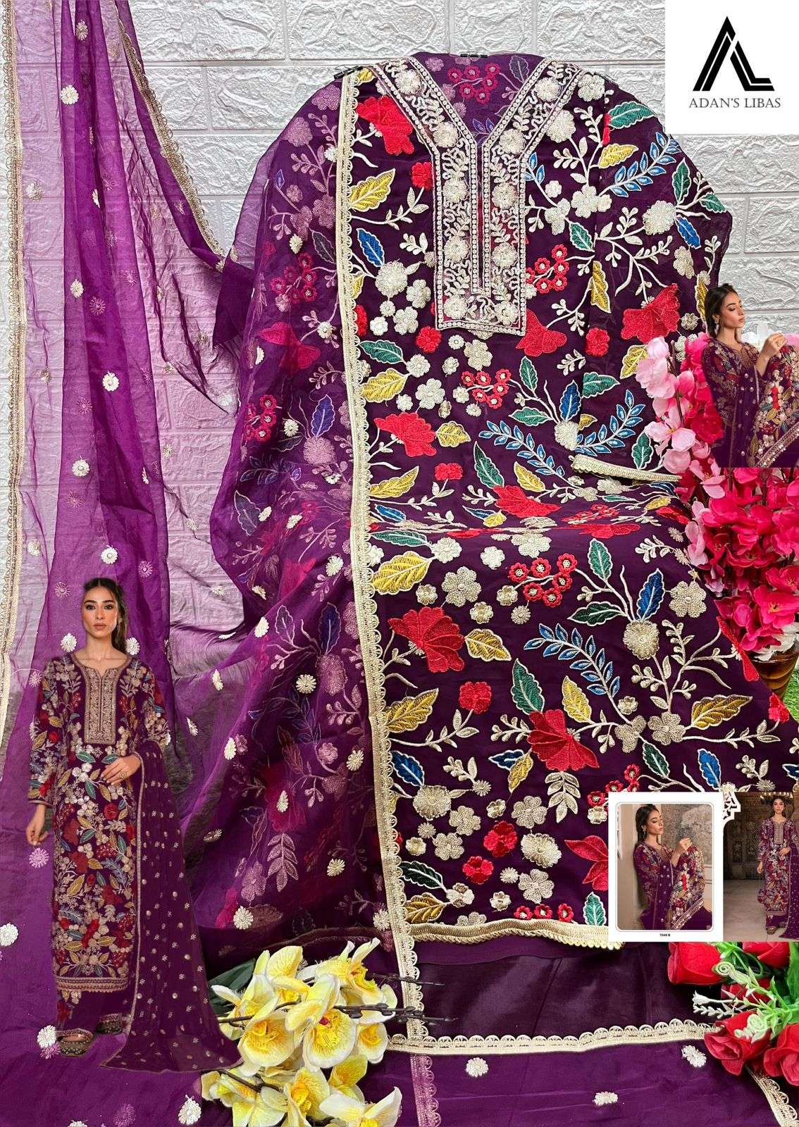 ADAN LIBAS D NO 7048 GEORGETTE EMBROIDERY DESIGNER SUIT