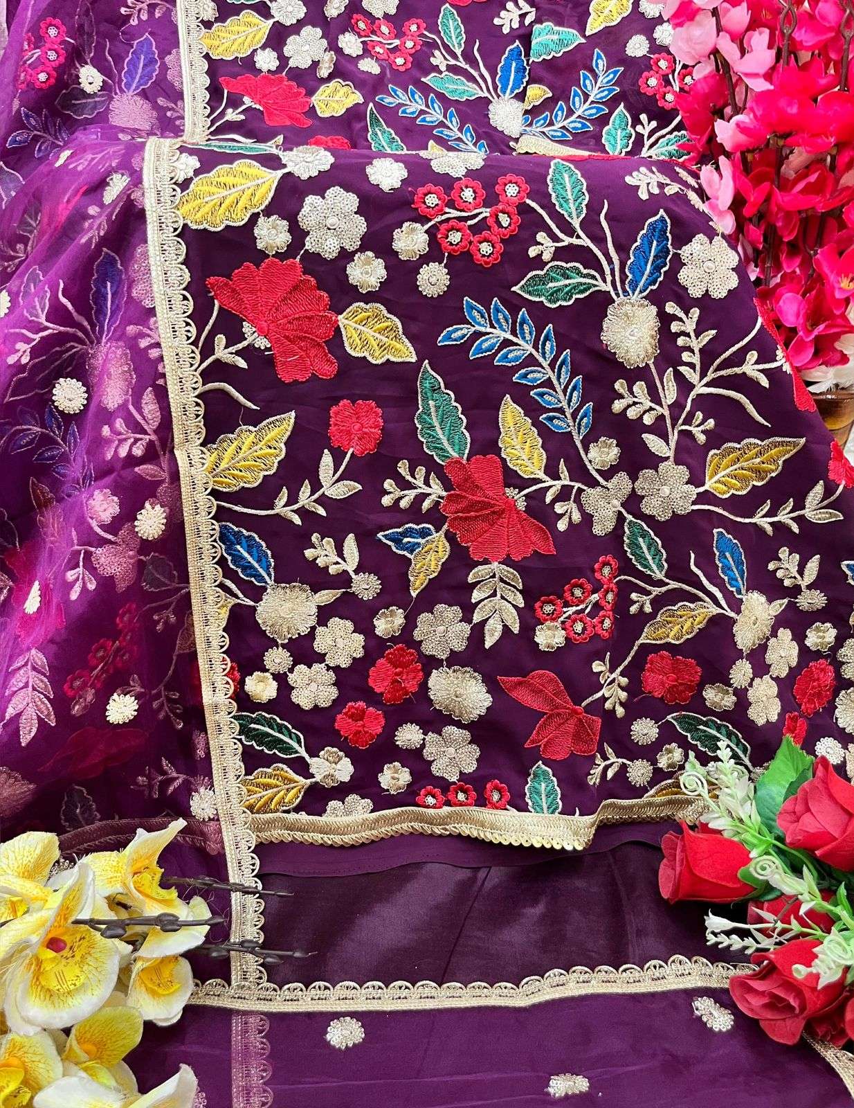 ADAN LIBAS D NO 7048 GEORGETTE EMBROIDERY DESIGNER SUIT