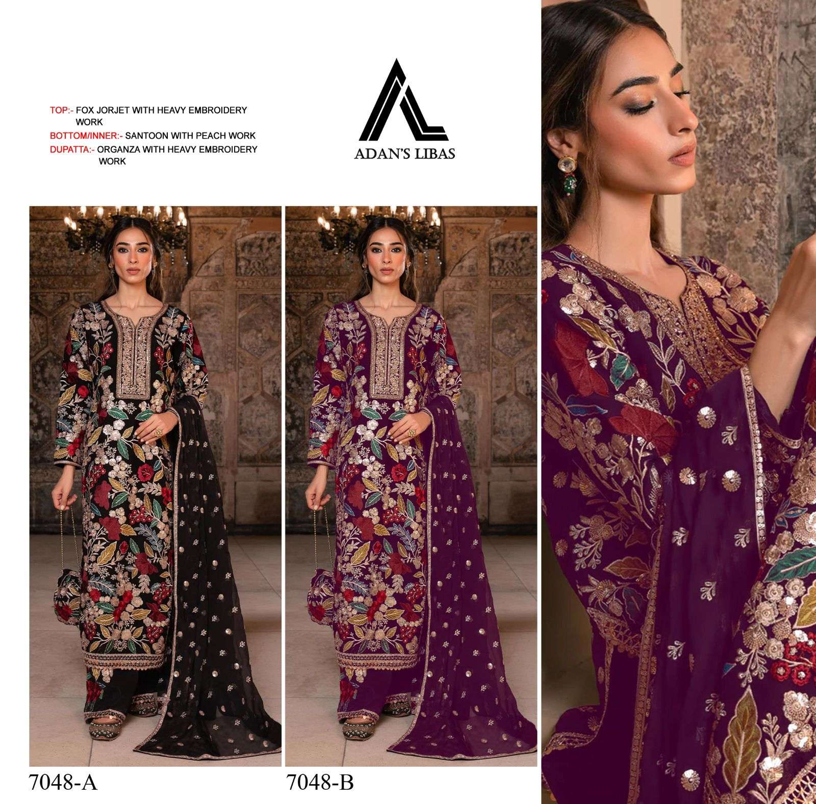 ADAN LIBAS D NO 7048 GEORGETTE EMBROIDERY DESIGNER SUIT