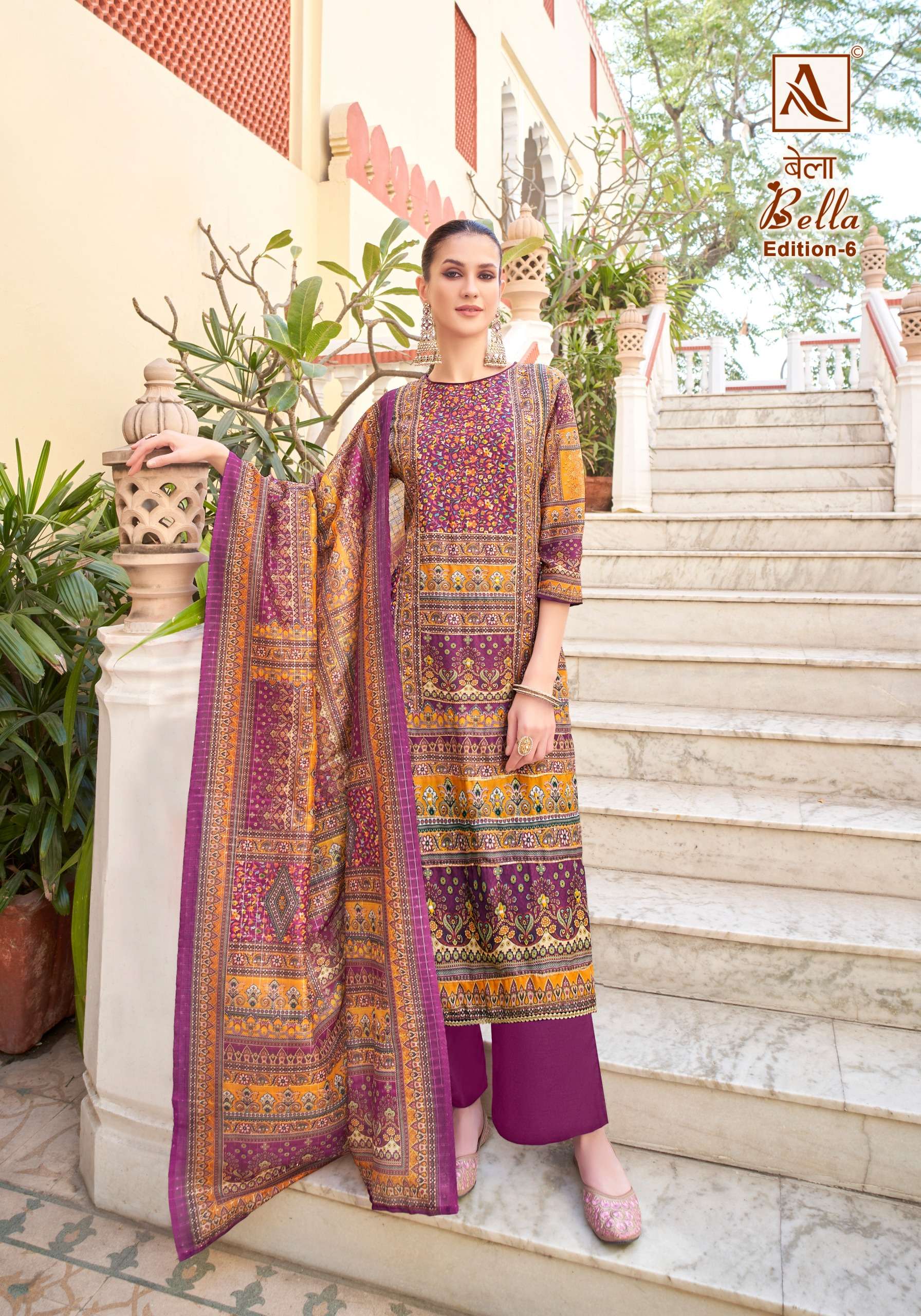 ALOK SUITS BELLA VOL 6 DIGITAL PRINT MUSLIN FANCY WORK SUIT