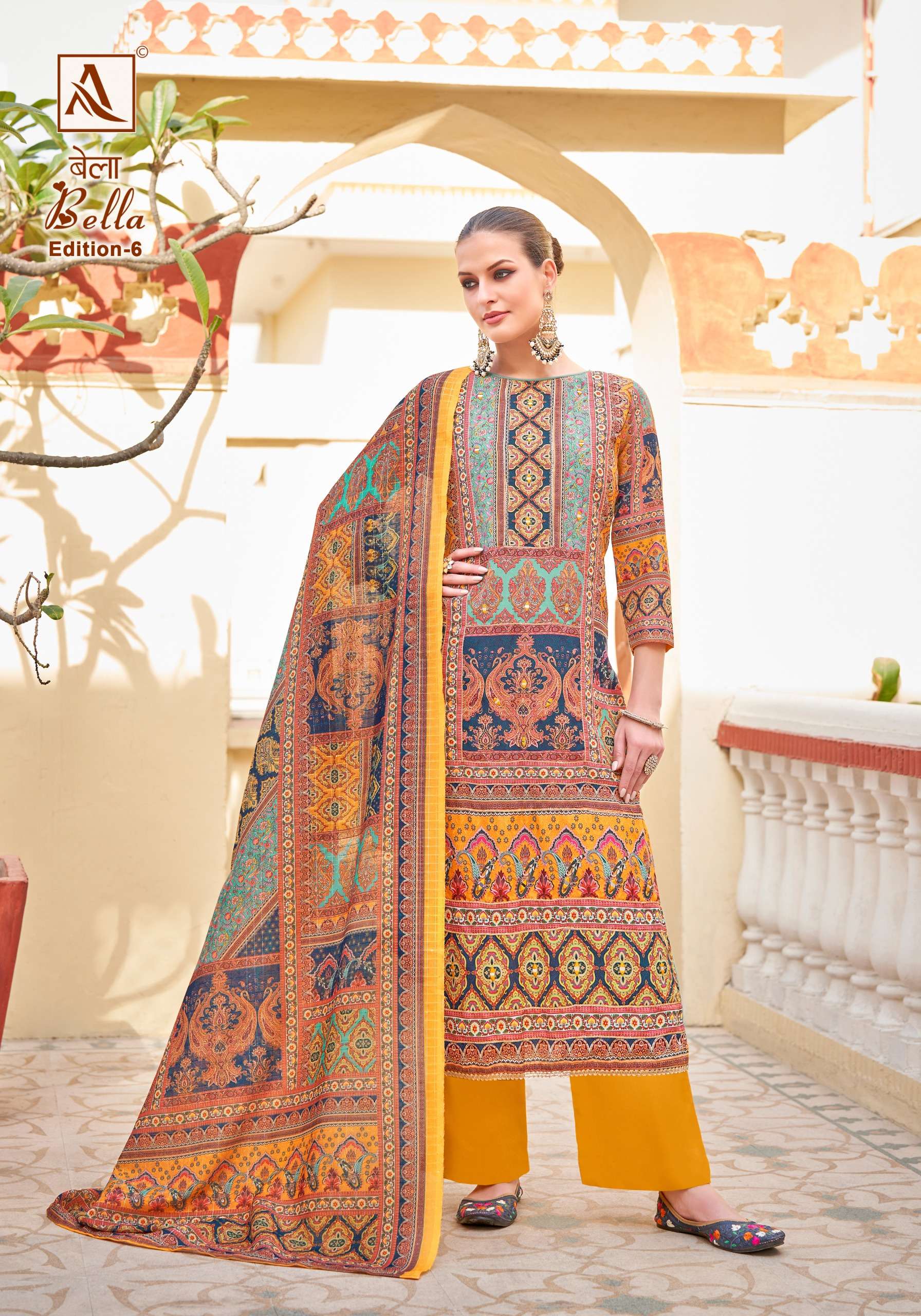 ALOK SUITS BELLA VOL 6 DIGITAL PRINT MUSLIN FANCY WORK SUIT