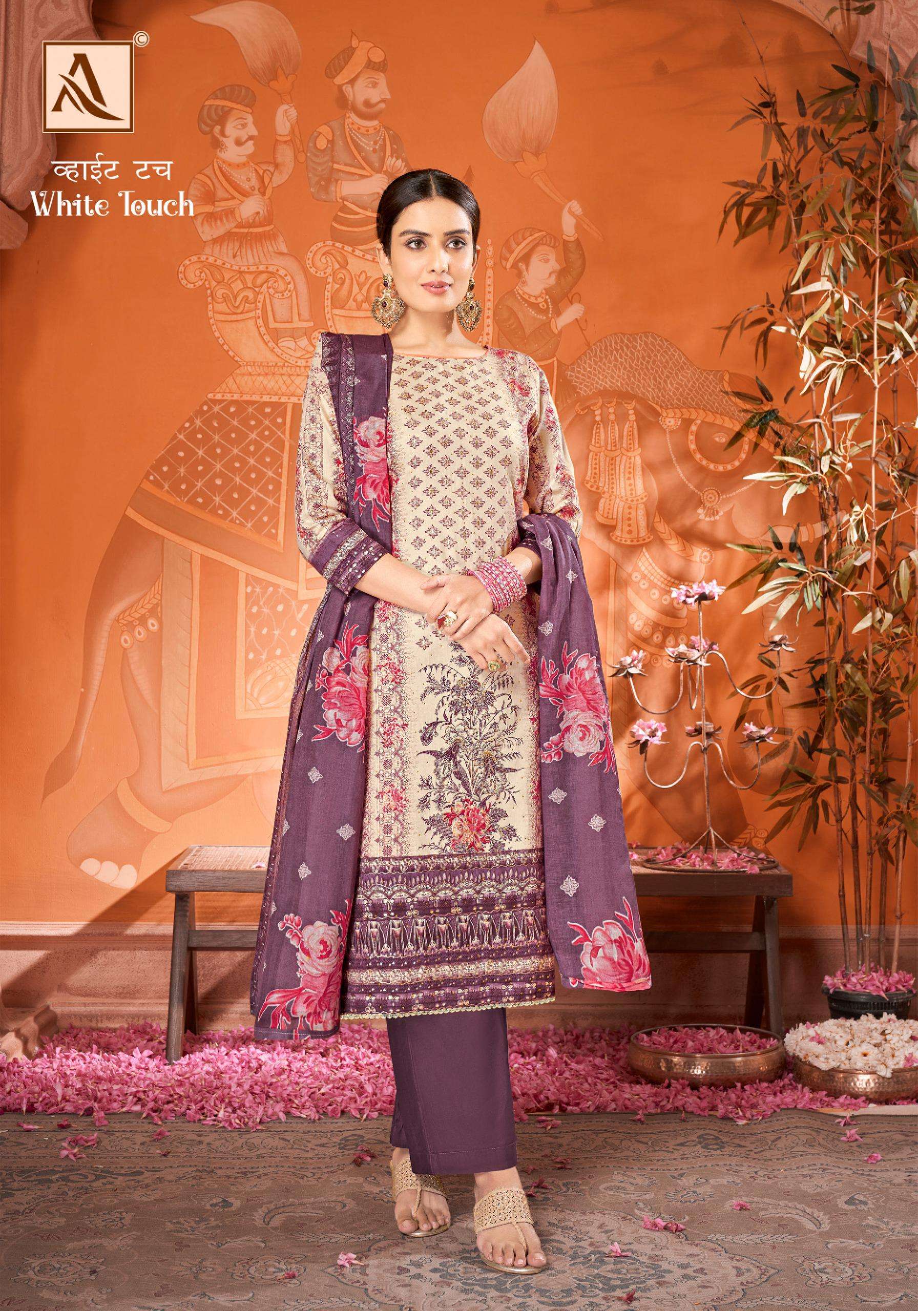 ALOK SUITS WHITE TOUCH JAM COTTON FANCY WORK SUIT