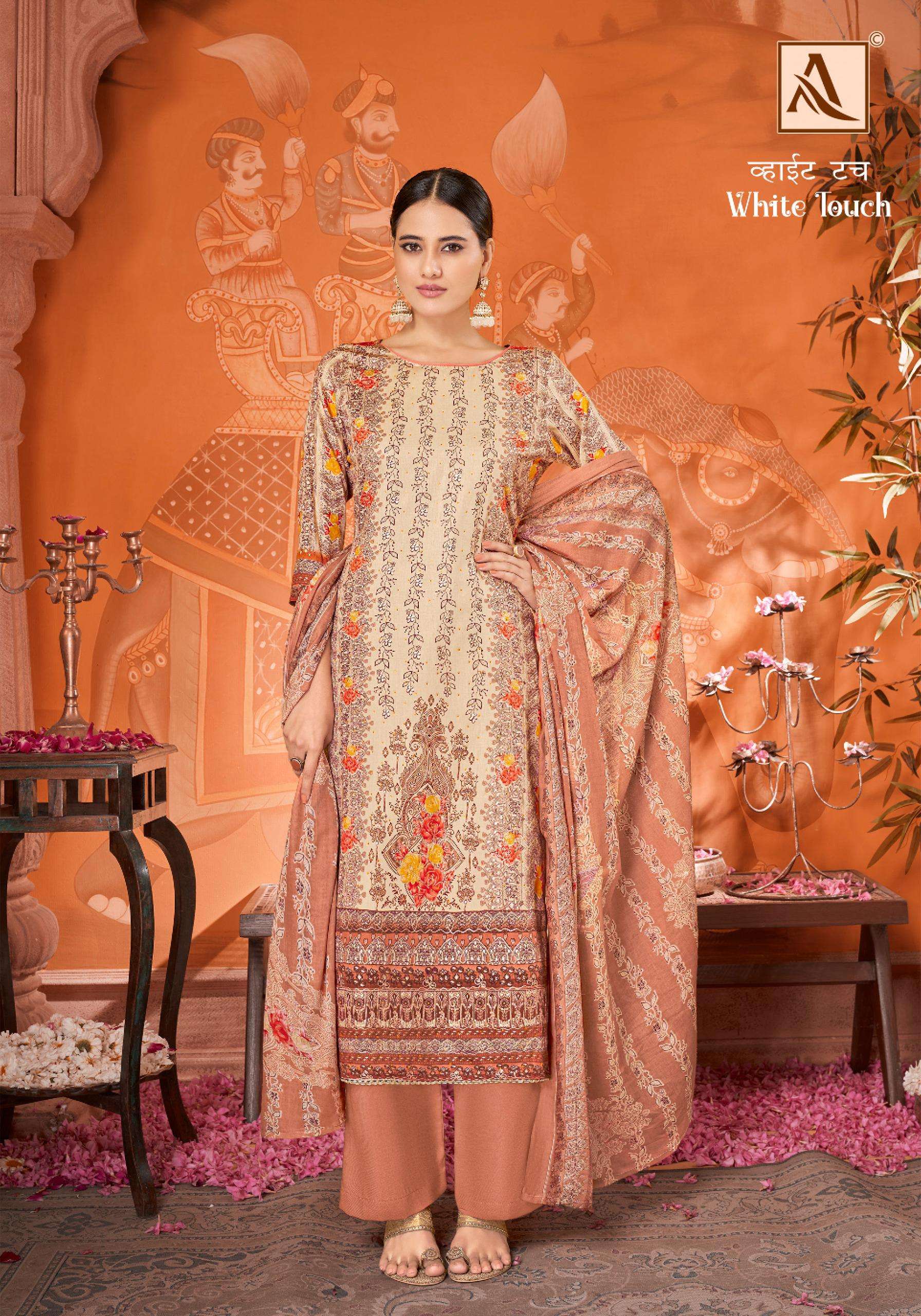 ALOK SUITS WHITE TOUCH JAM COTTON FANCY WORK SUIT