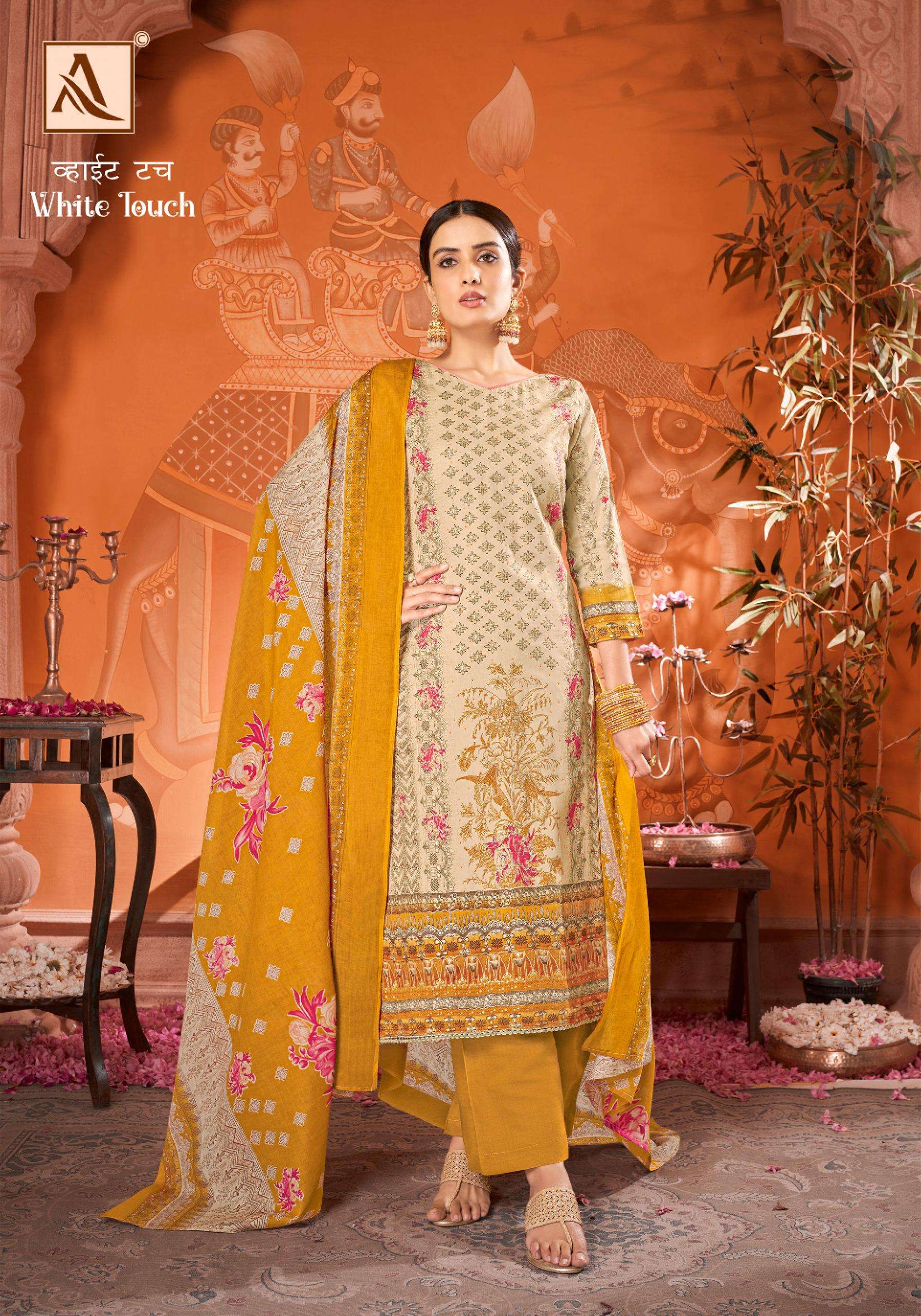 ALOK SUITS WHITE TOUCH JAM COTTON FANCY WORK SUIT