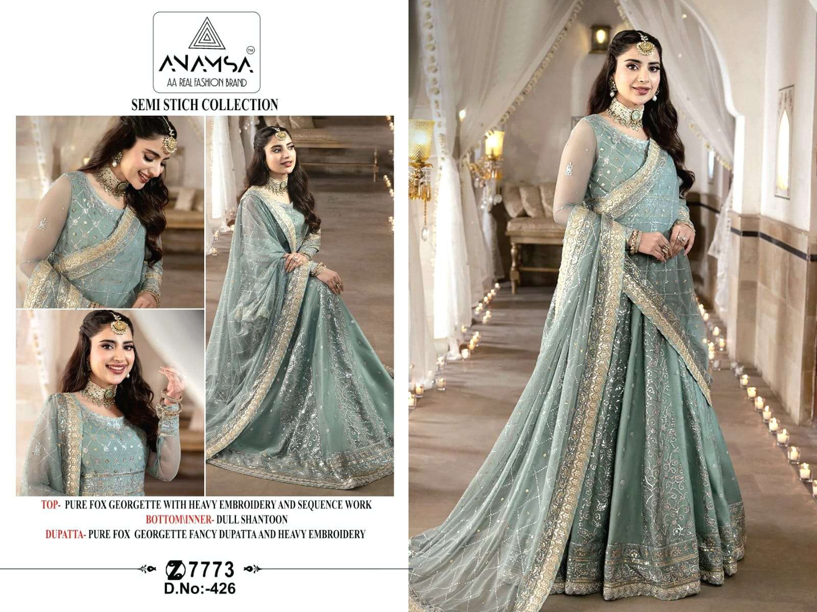 ANAMSA D NO 426 FOX GEORGETTE EMBROIDERY DESIGNER SUIT