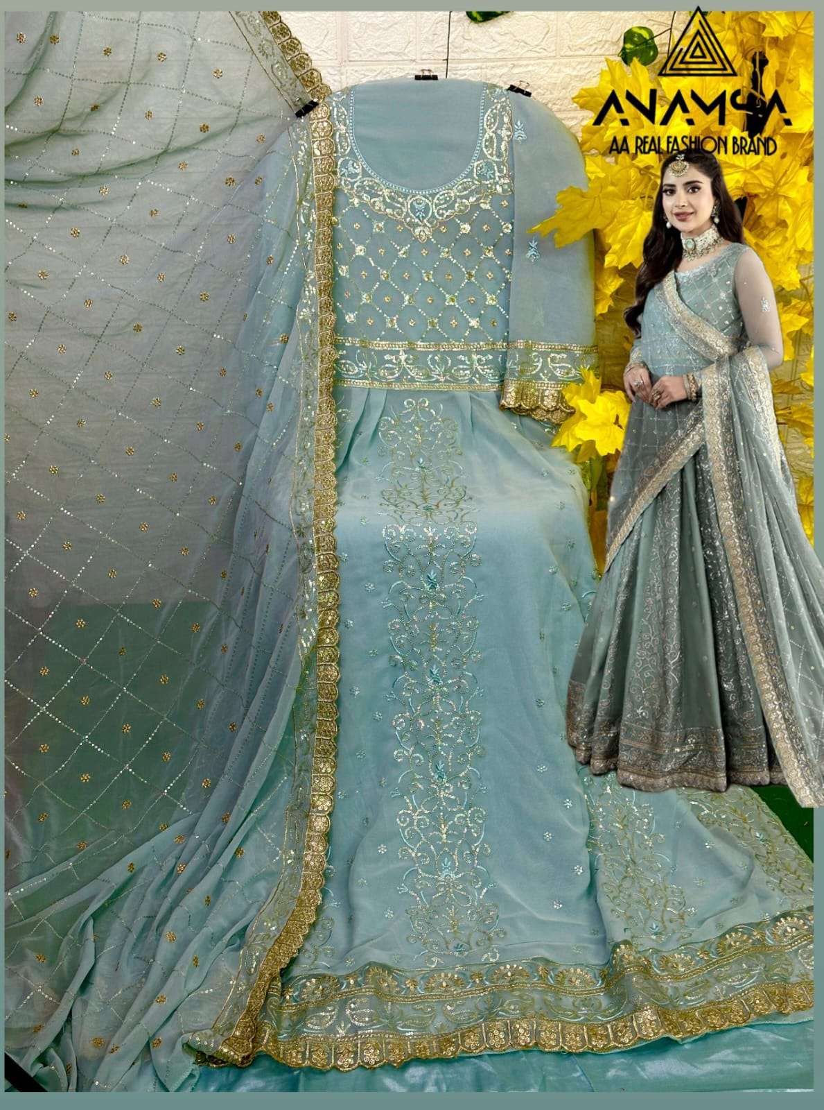 ANAMSA D NO 426 FOX GEORGETTE EMBROIDERY DESIGNER SUIT