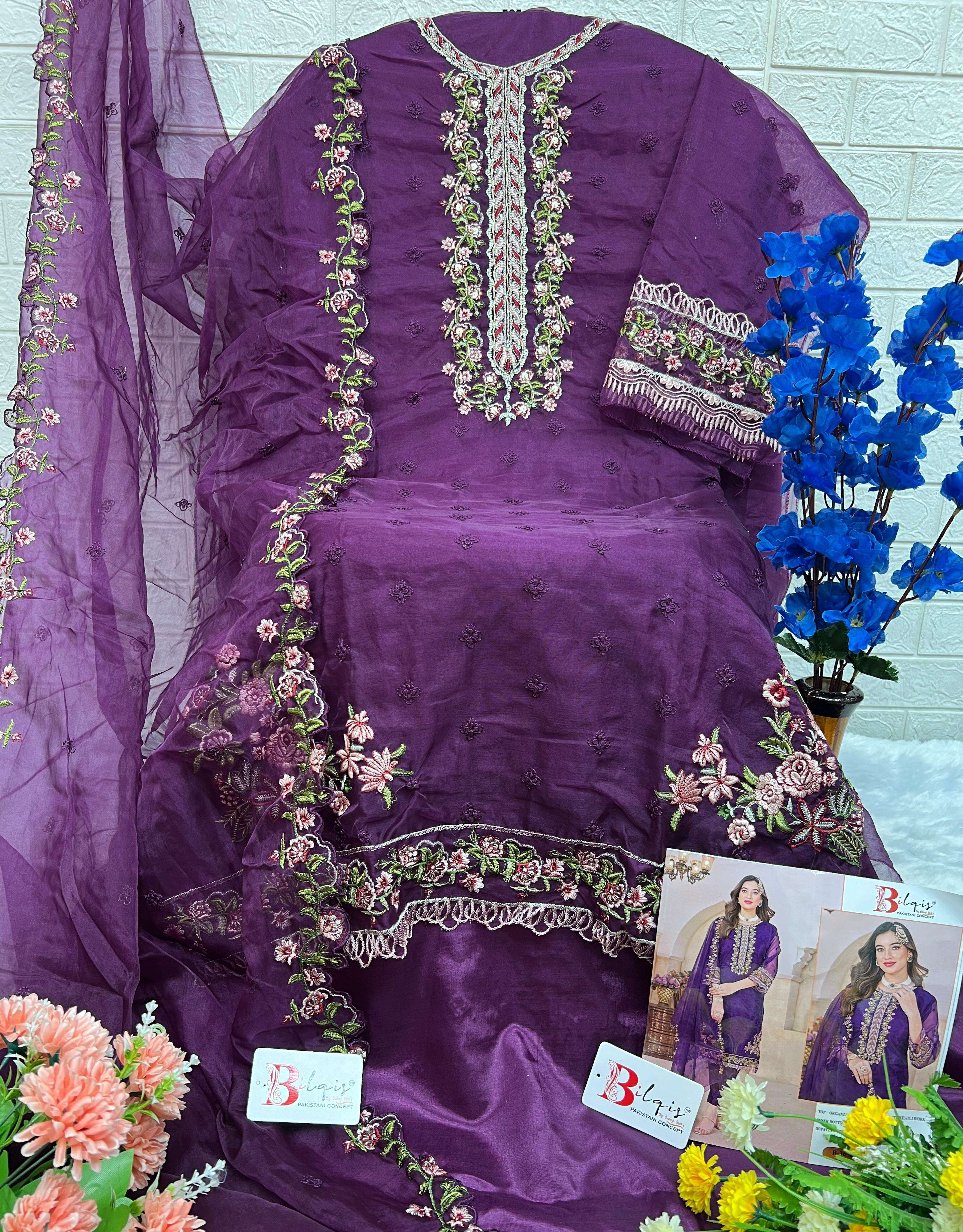 BILQIS B 36 ORGANZA EMBROIDERED SUIT