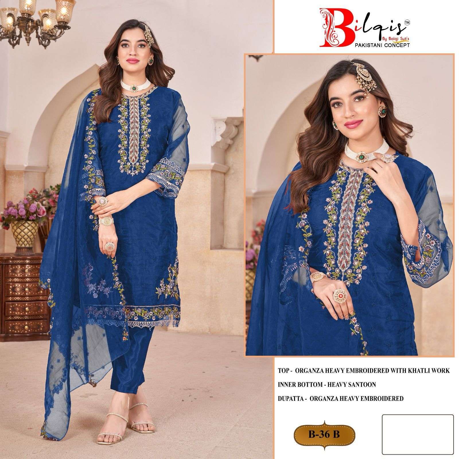 BILQIS B 36 ORGANZA EMBROIDERED SUIT