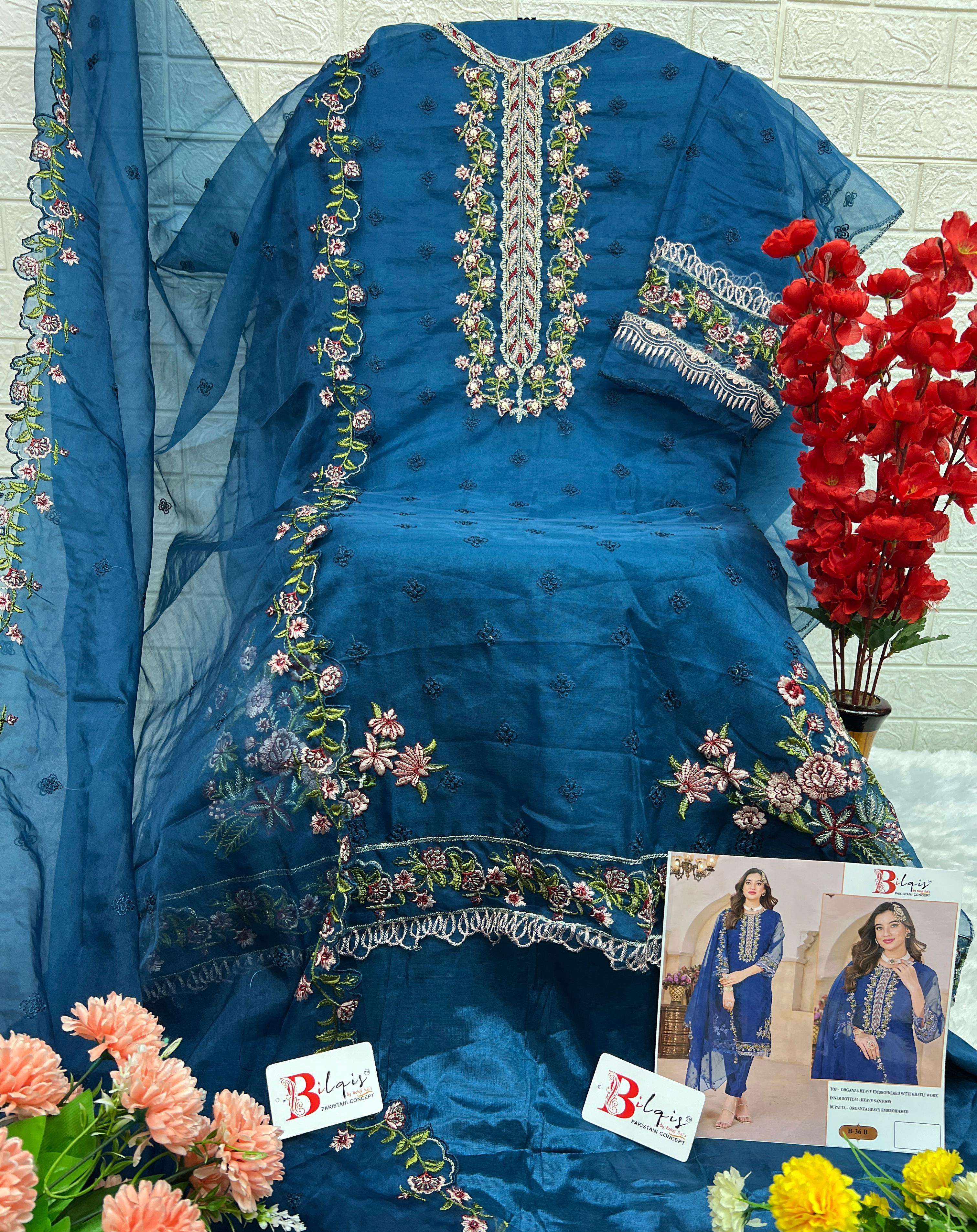 BILQIS B 36 ORGANZA EMBROIDERED SUIT