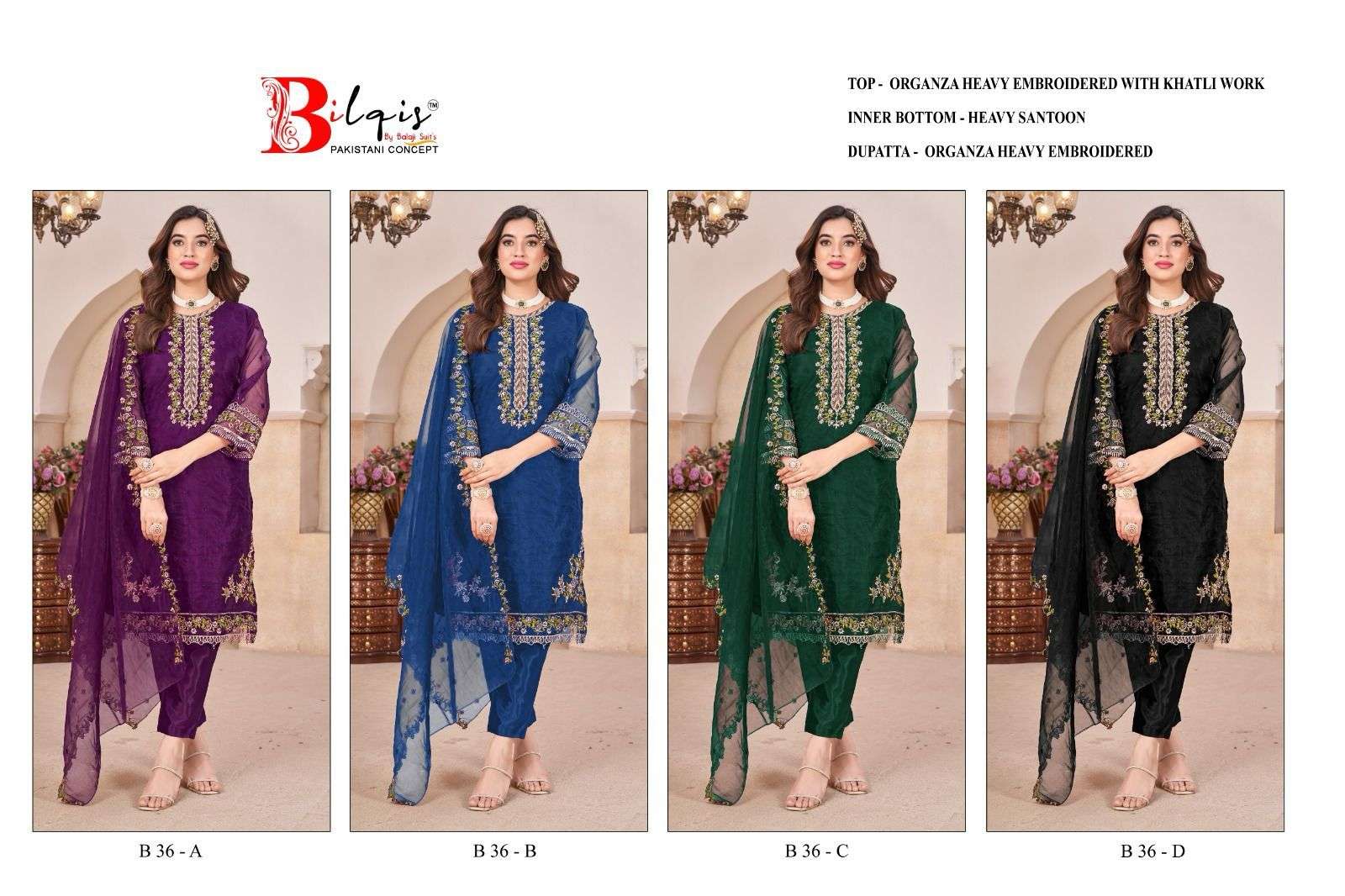BILQIS B 36 ORGANZA EMBROIDERED SUIT