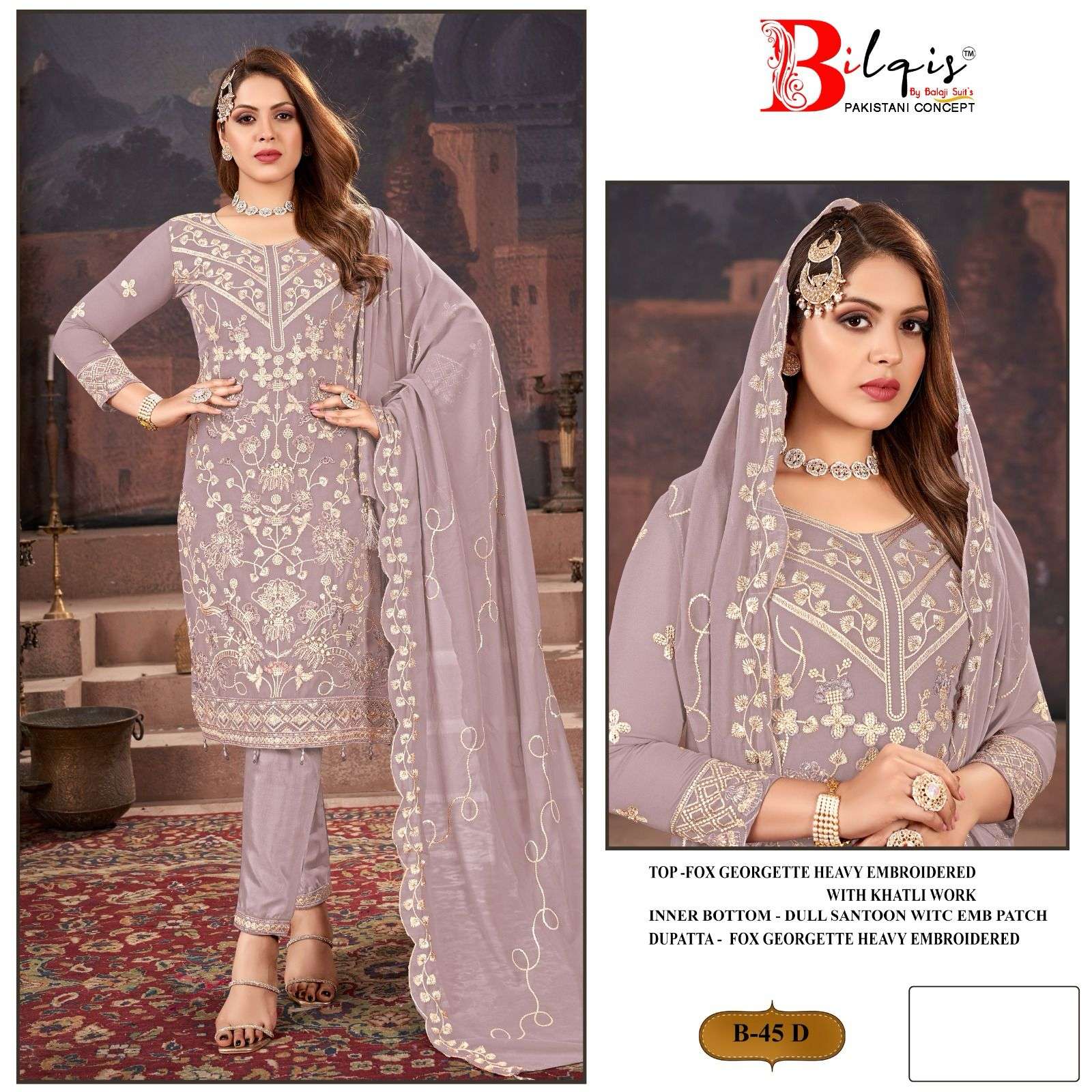 BILQIS B 45 GEORGETTE EMBROIDERY DESIGNER SUIT