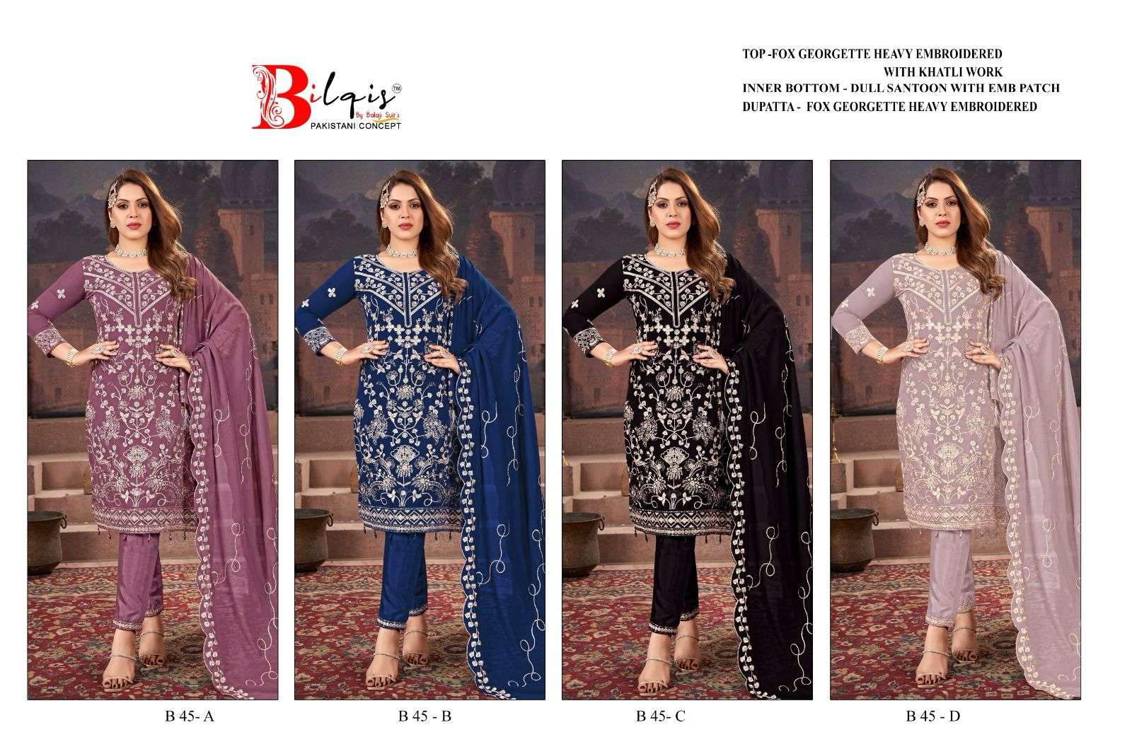 BILQIS B 45 GEORGETTE EMBROIDERY DESIGNER SUIT