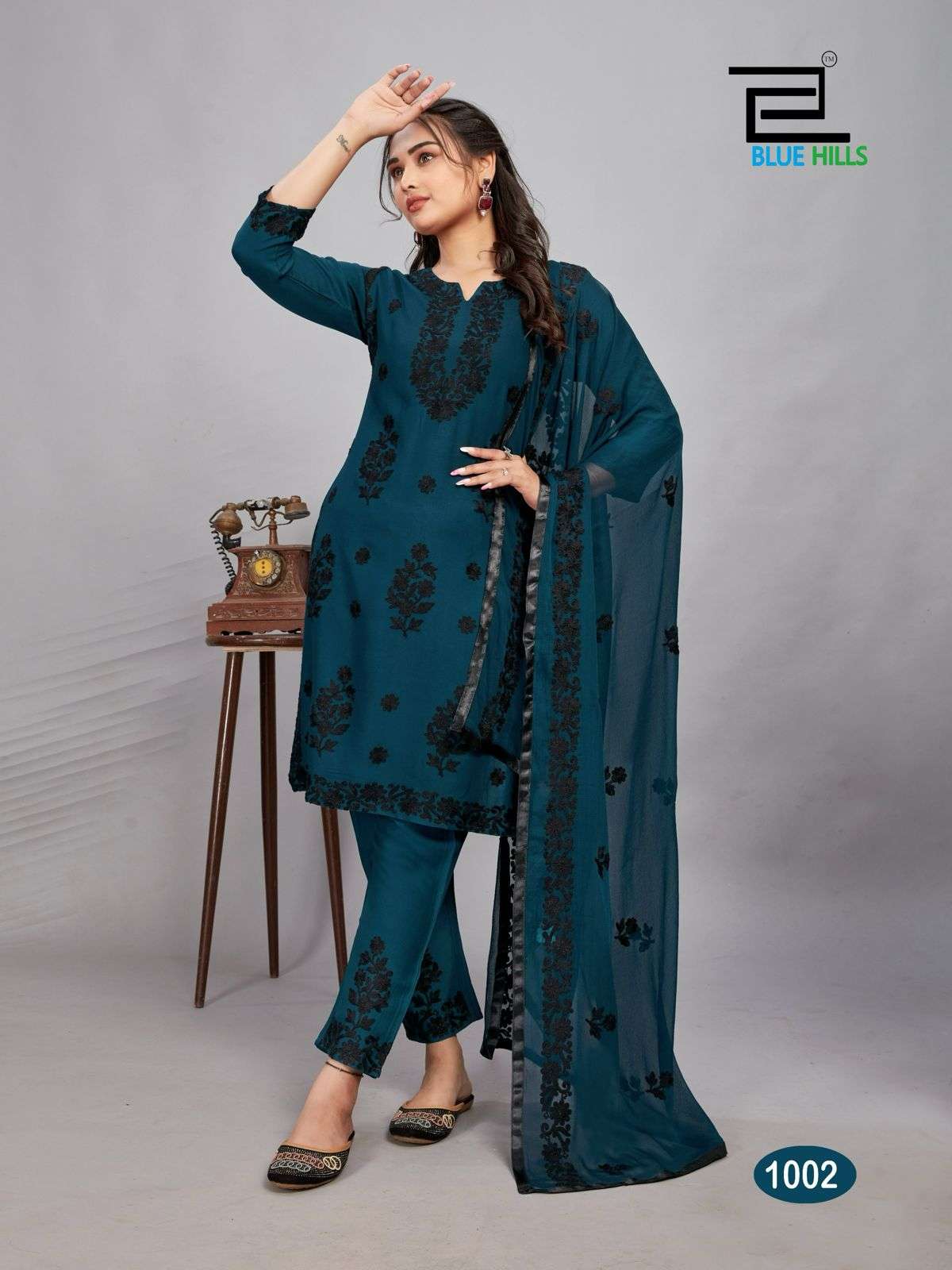 BLUE HILLS BLACK BUNNY FANCY KURTI COMBO SET 