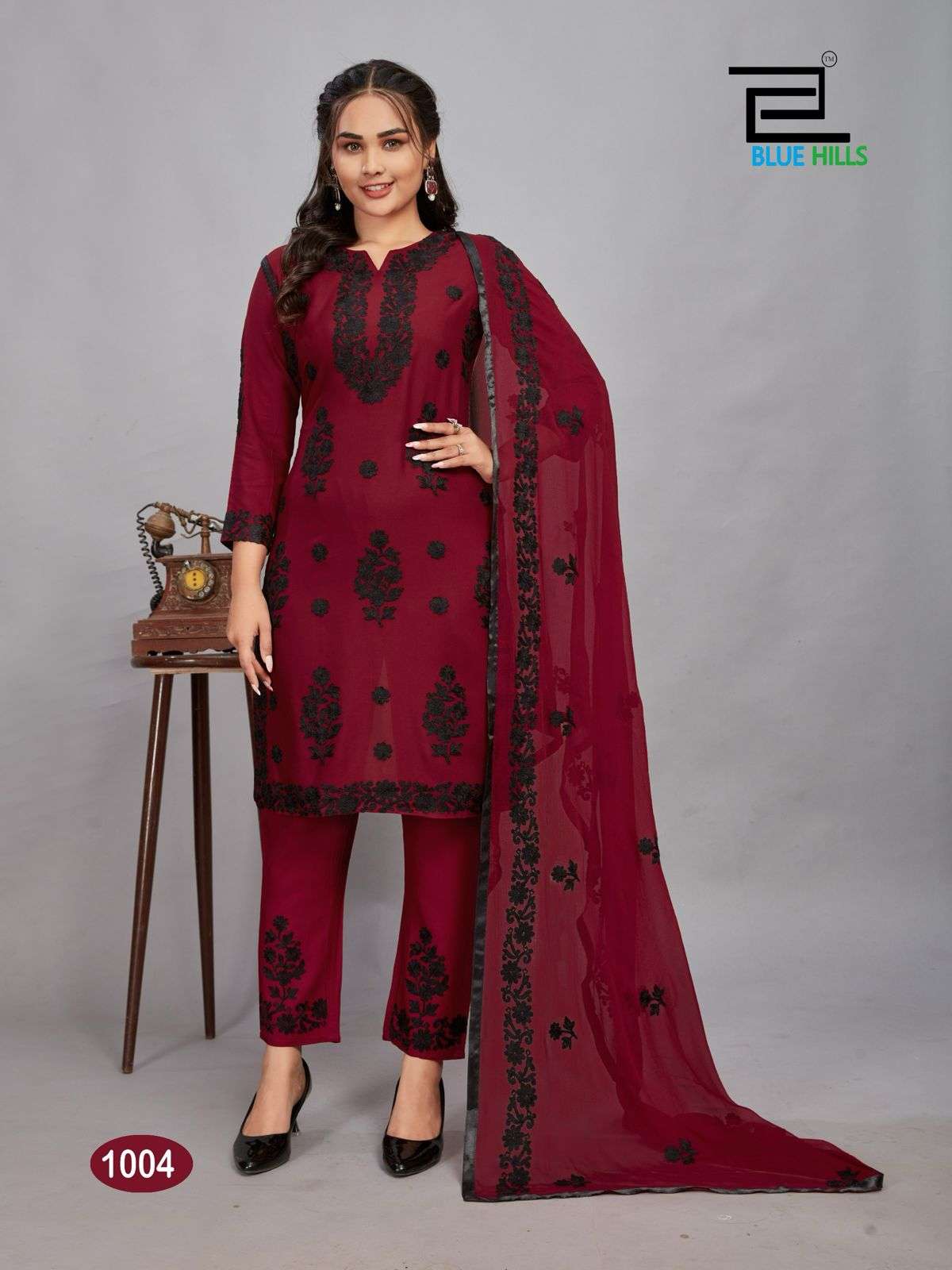BLUE HILLS BLACK BUNNY FANCY KURTI COMBO SET 